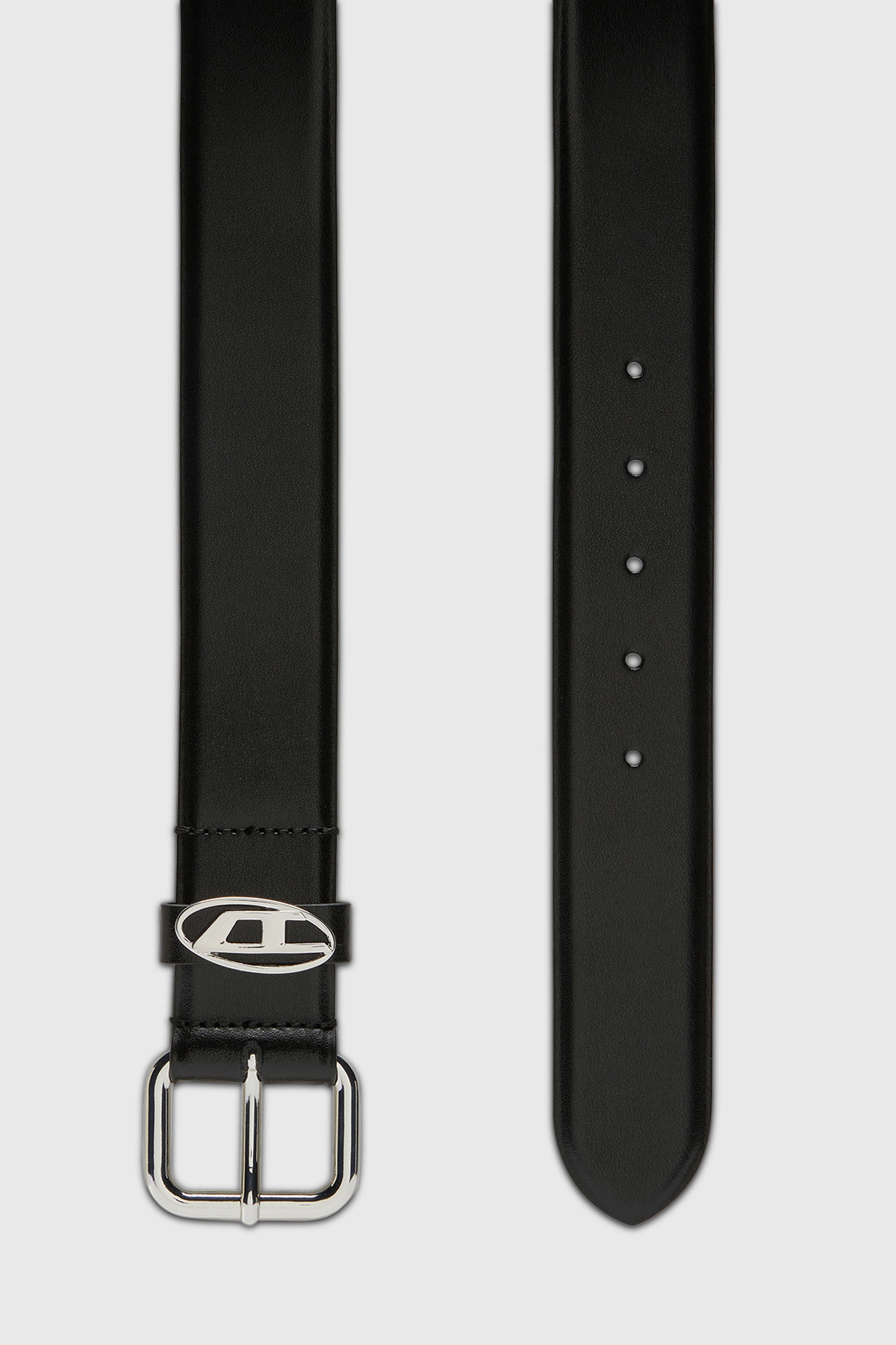 Diesel - B-1DR OVAL D LOOP, Unisex 3.9cm G&uuml;rtel aus Leder mit Logo-Plakette in Schwarz/Silber - 2