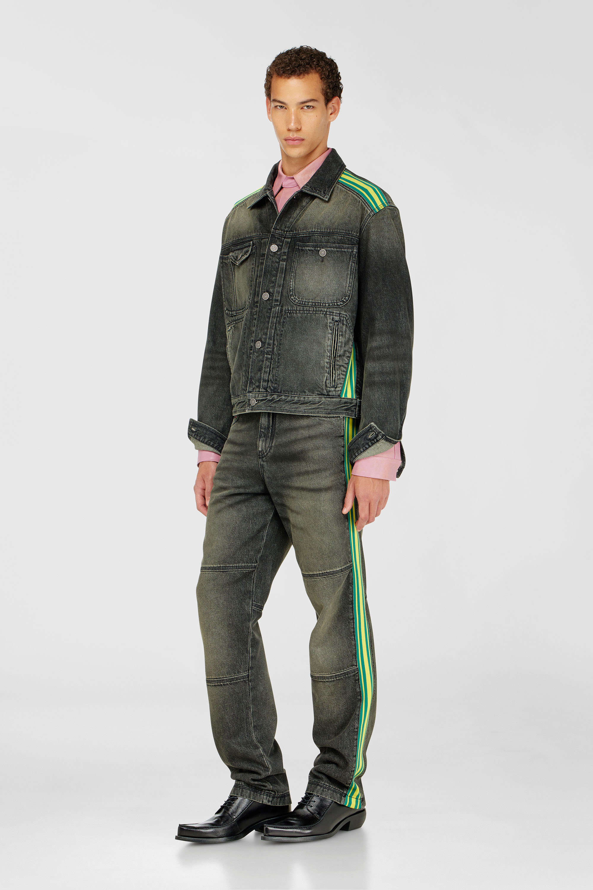 Diesel - D-BAS-FSJ1, Herren Trucker-Jacke mit gestreiften Schulterb&auml;ndern in Dunkelgrau - 1