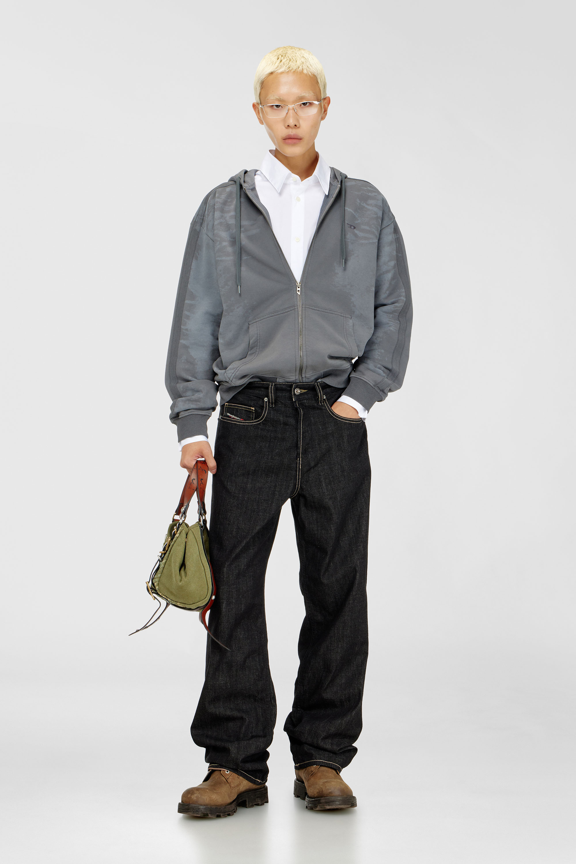 Diesel - D-ONE TOPHANDLE S, Damen D-One-Small Top-Handle-Tasche aus Canvas mit Lederbesatz in Gr&uuml;n - 2