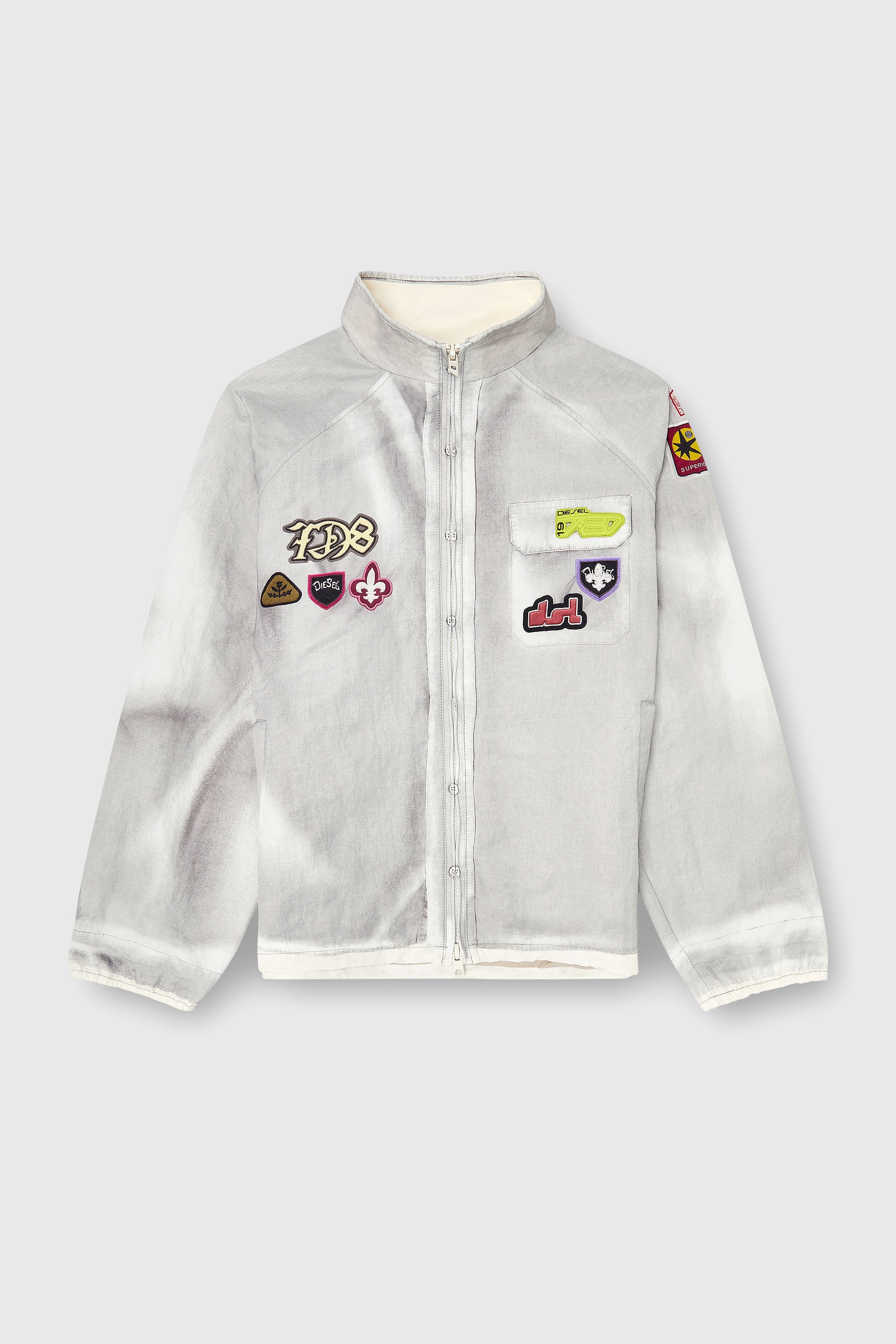Diesel - J-PATCH, Herren Windbreaker mit trompe-l&rsquo;oeil patches in Hellgrau - 2