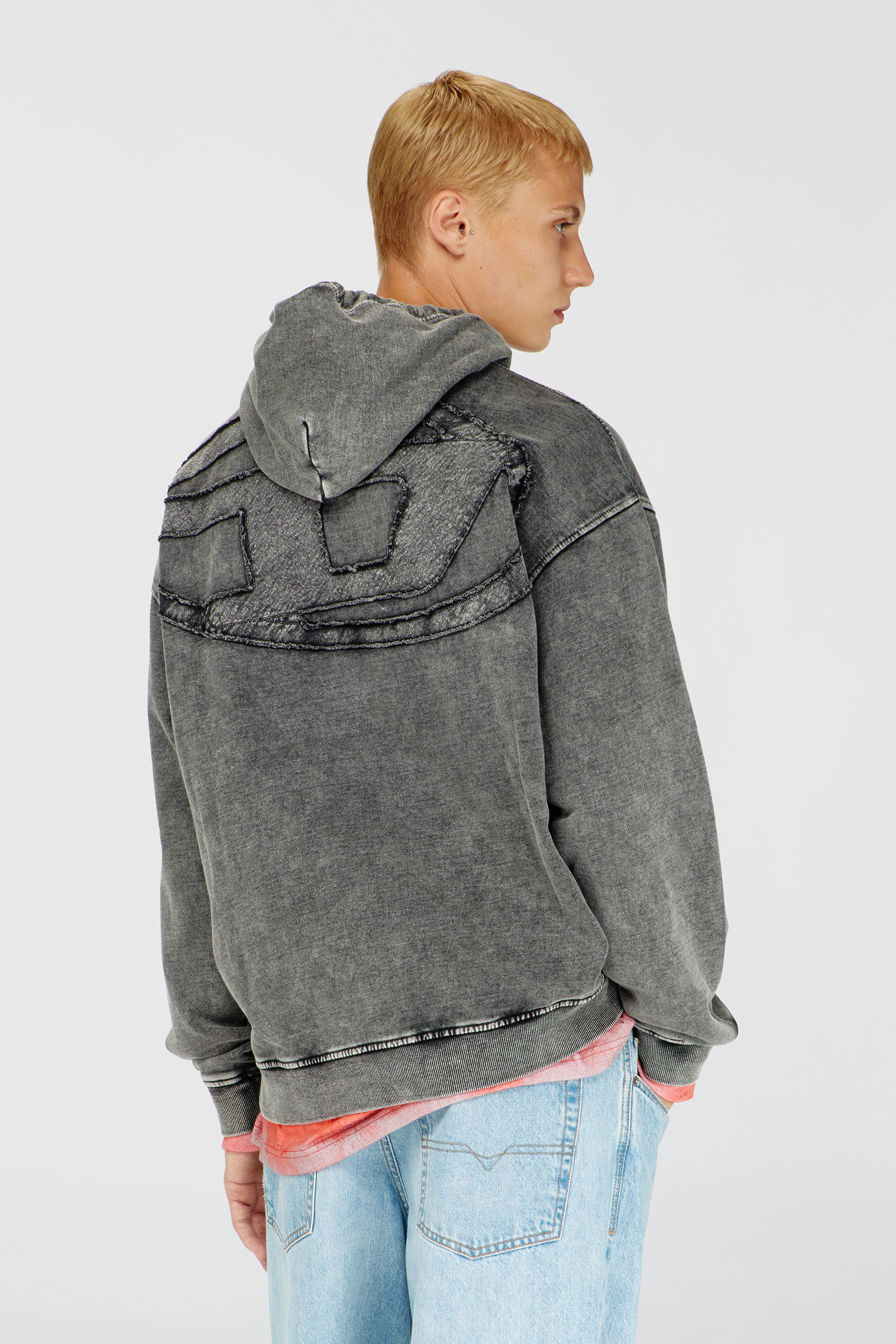 Diesel - S-BOXT-HOOD-DEN, Herren Hoodie mit roh geschnittener R&uuml;ckenapplikation in Dunkelgrau - 4