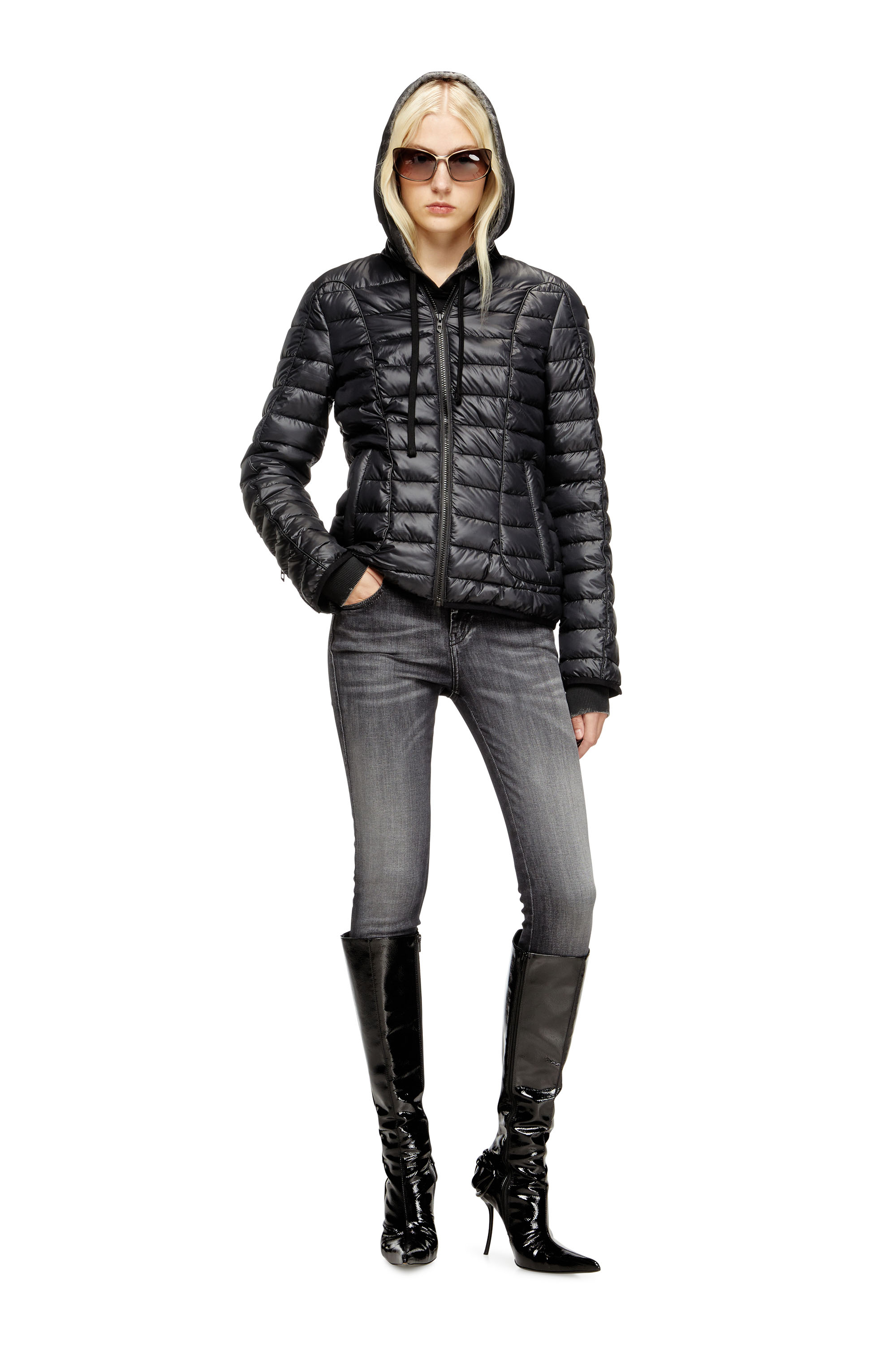 Diesel - W-PILOT-FEM, Damen Steppjacke mit Biker-Details in Schwarz - 2