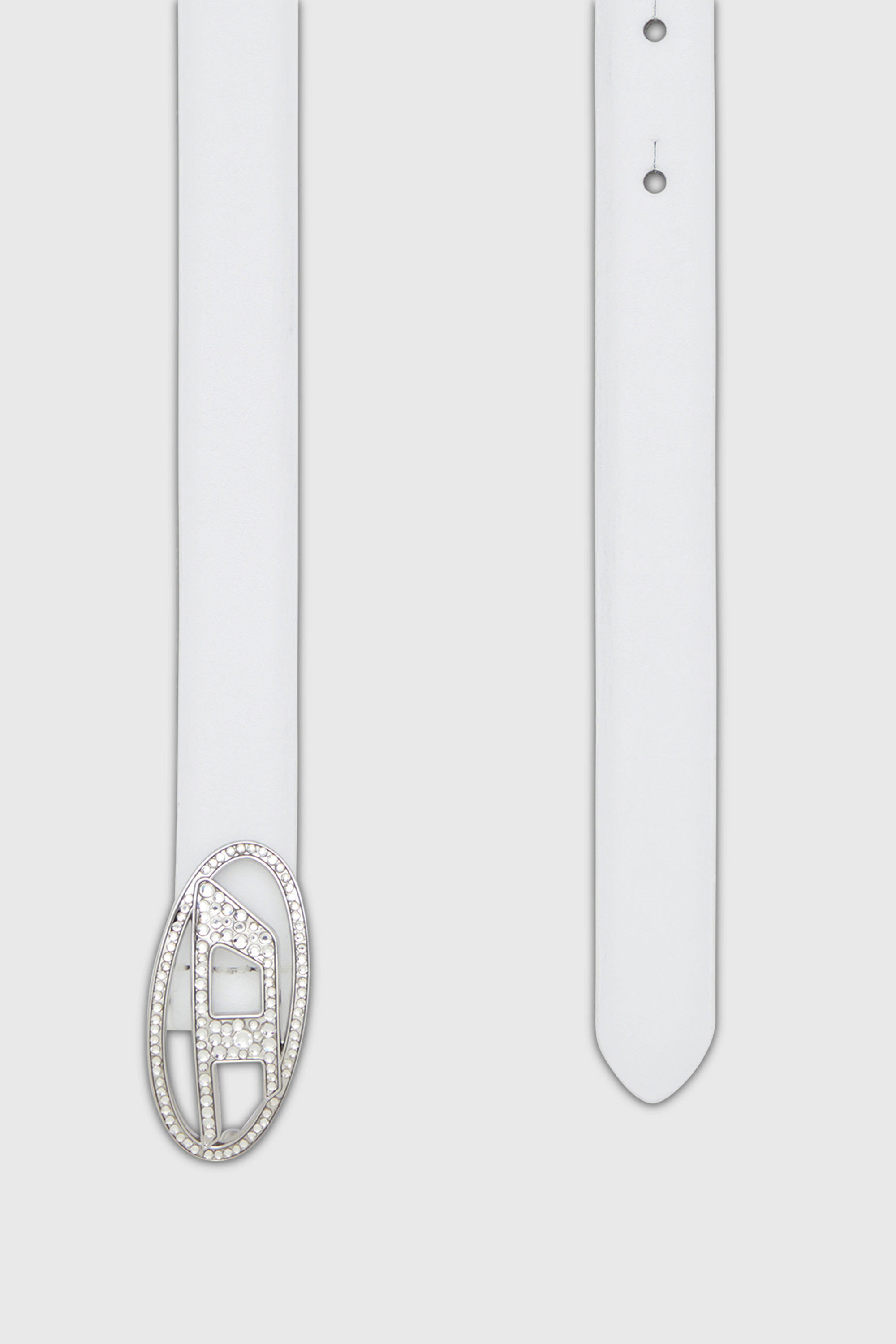 Diesel - B-1DR STRASS 20, Damen 1.9cm Schmaler G&uuml;rtel aus Leder mit Schnalle aus Kristall in Wei&szlig; - 2