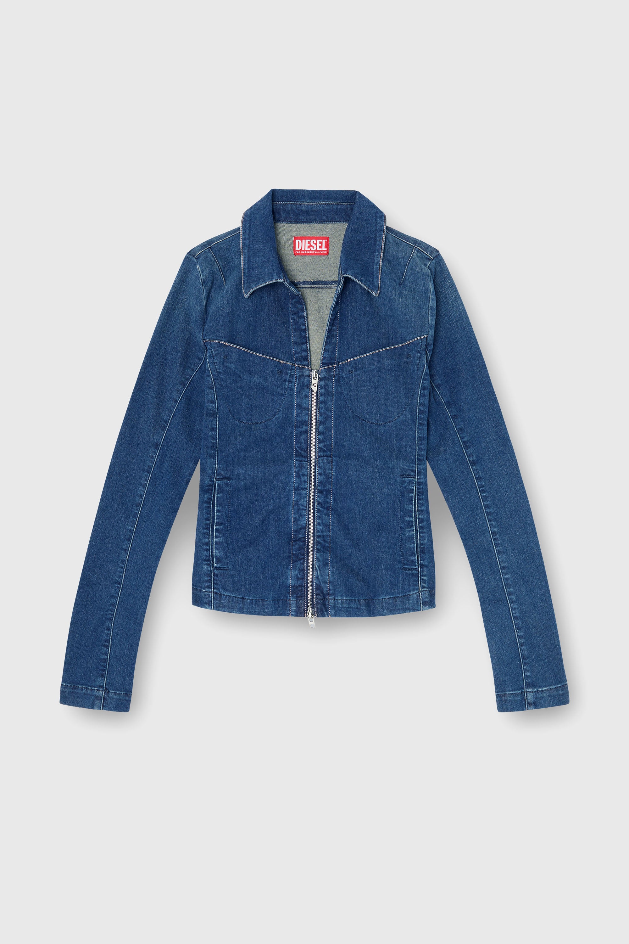 Diesel - DE-QUINOR-S1, Damen Hemd mit Rei&szlig;verschluss aus denim in Mittelblau - 2