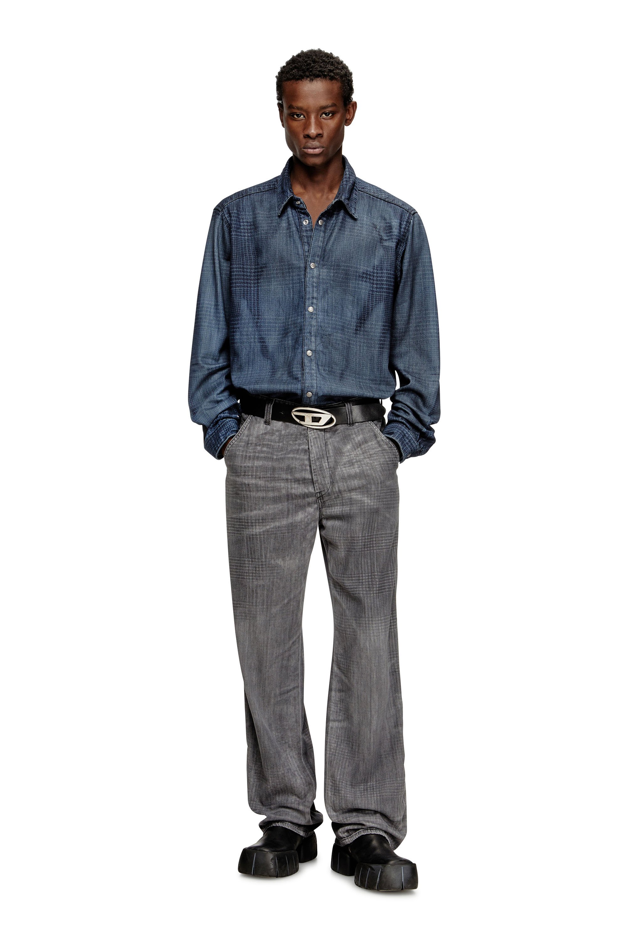 Diesel - D-SIMPLY-S13, Herren Hemd aus fließendem Prince of Wales Denim in Blau - 2