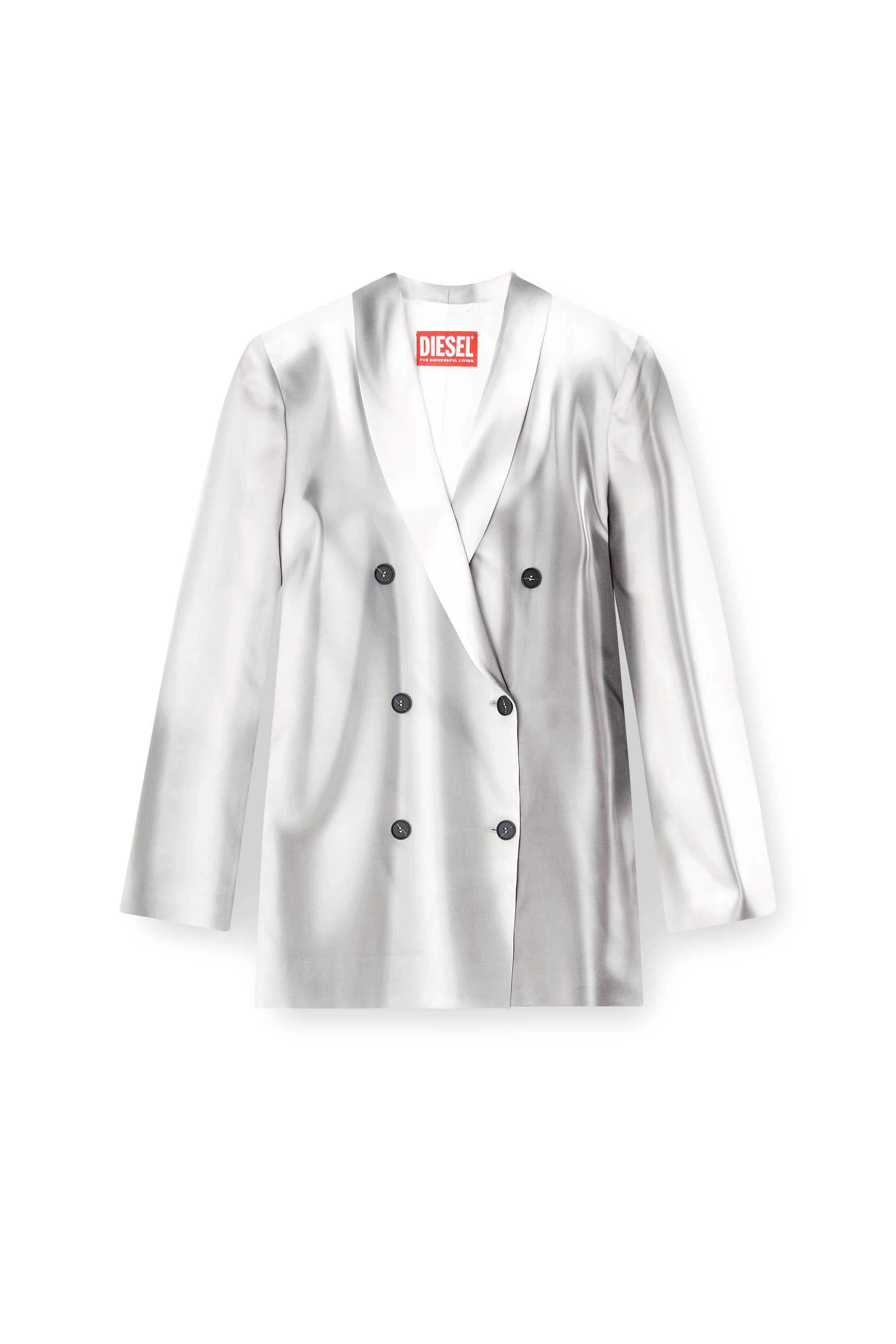 Diesel - G-AVINA, Damen Satinblazer mit Trompe-l'œil-Drapierung in Grau/Weiss - 3