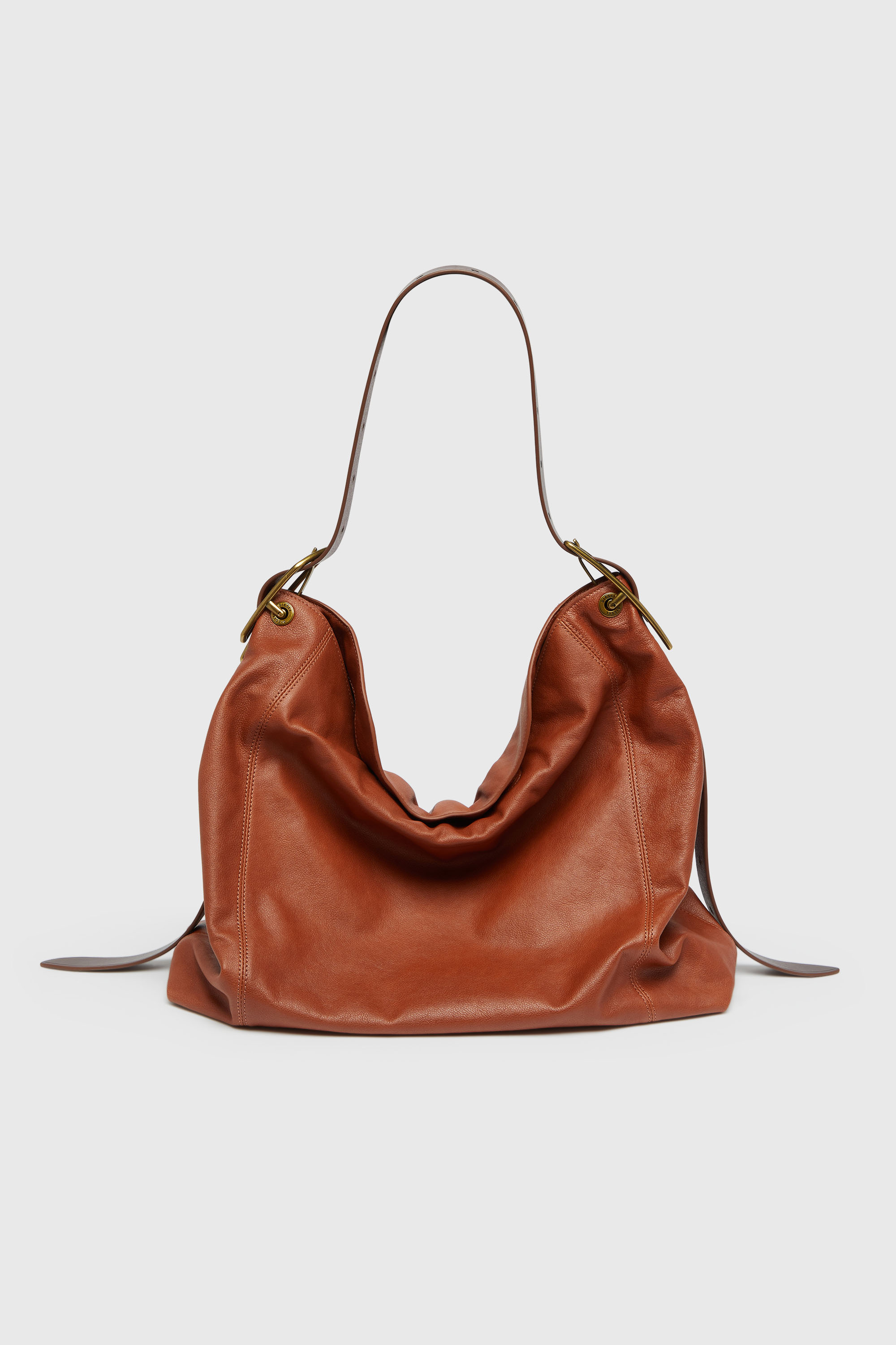 Diesel - D-LINE HOBO L, Damen D-Line-Hobo-Tasche aus gl&auml;nzendem, geknittertem Leder in Braun - 1