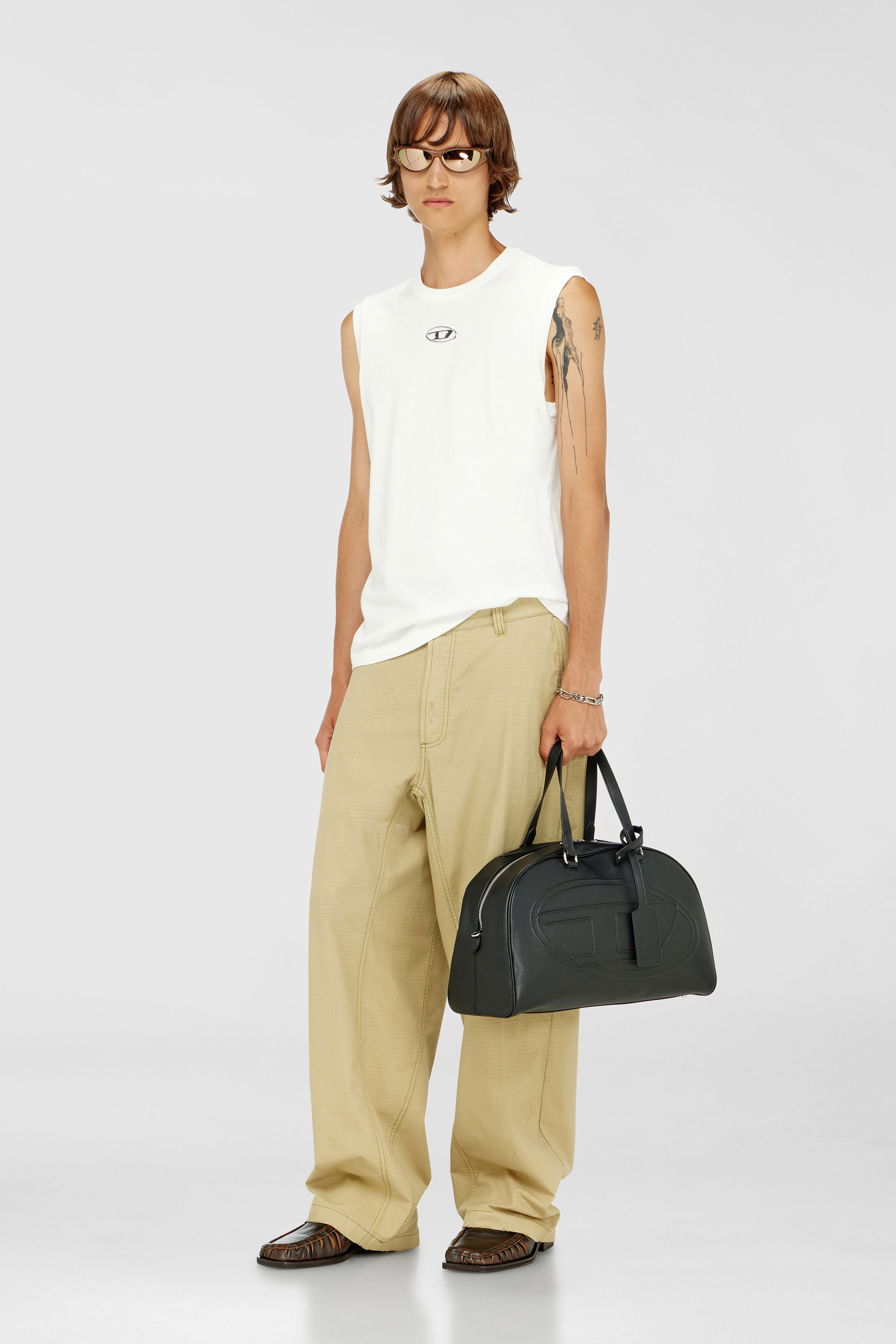 Diesel - T-BISCO-IOD, Herren Baumwoll-Tanktop mit ovalem D-Logo in Metallic-Optik in Wei&szlig; - 2