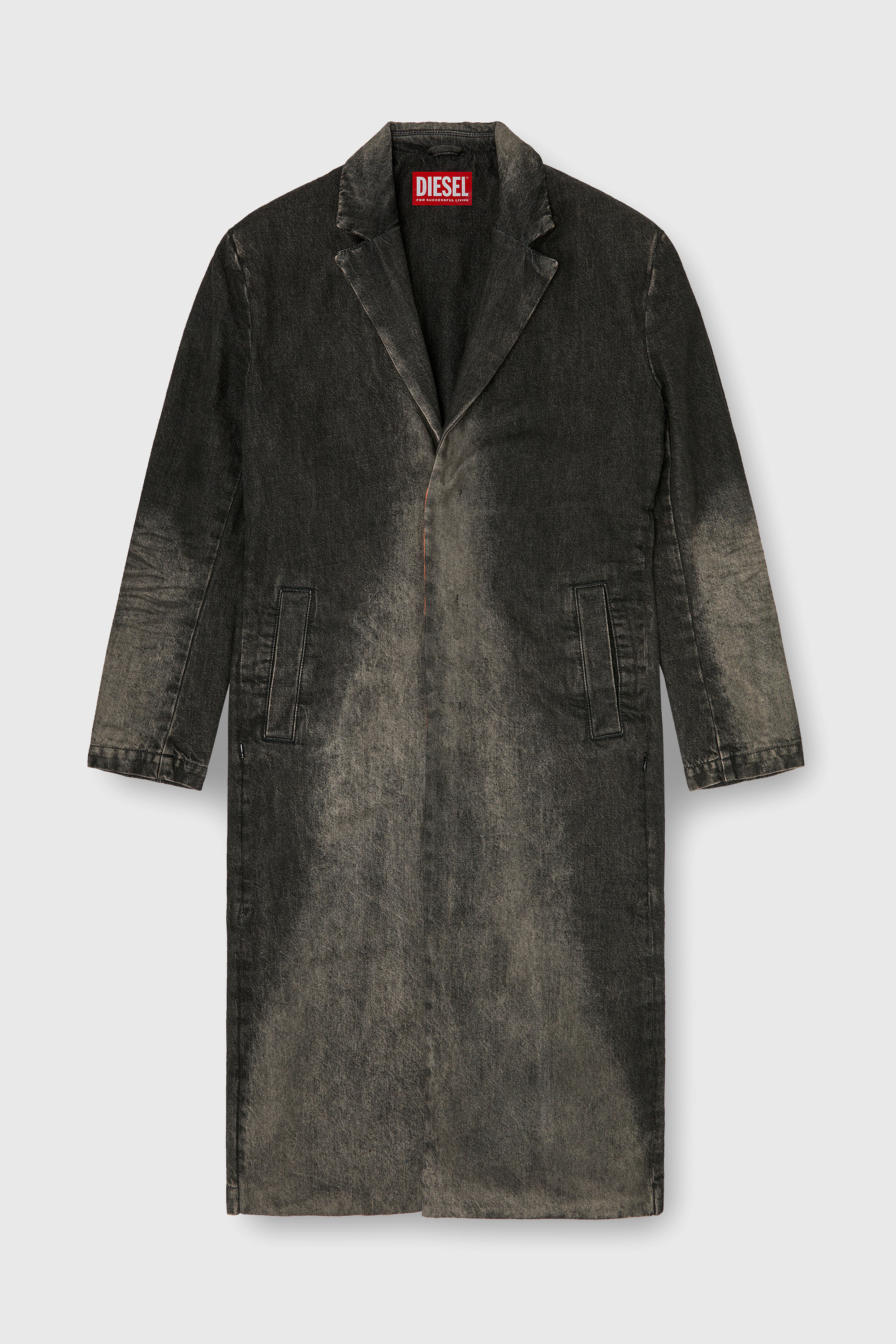 Diesel - D-IANCH-FSJ, Unisex Langer Mantel aus Denim mit Used-Effekt in Schwarz/Dunkelgrau - 2