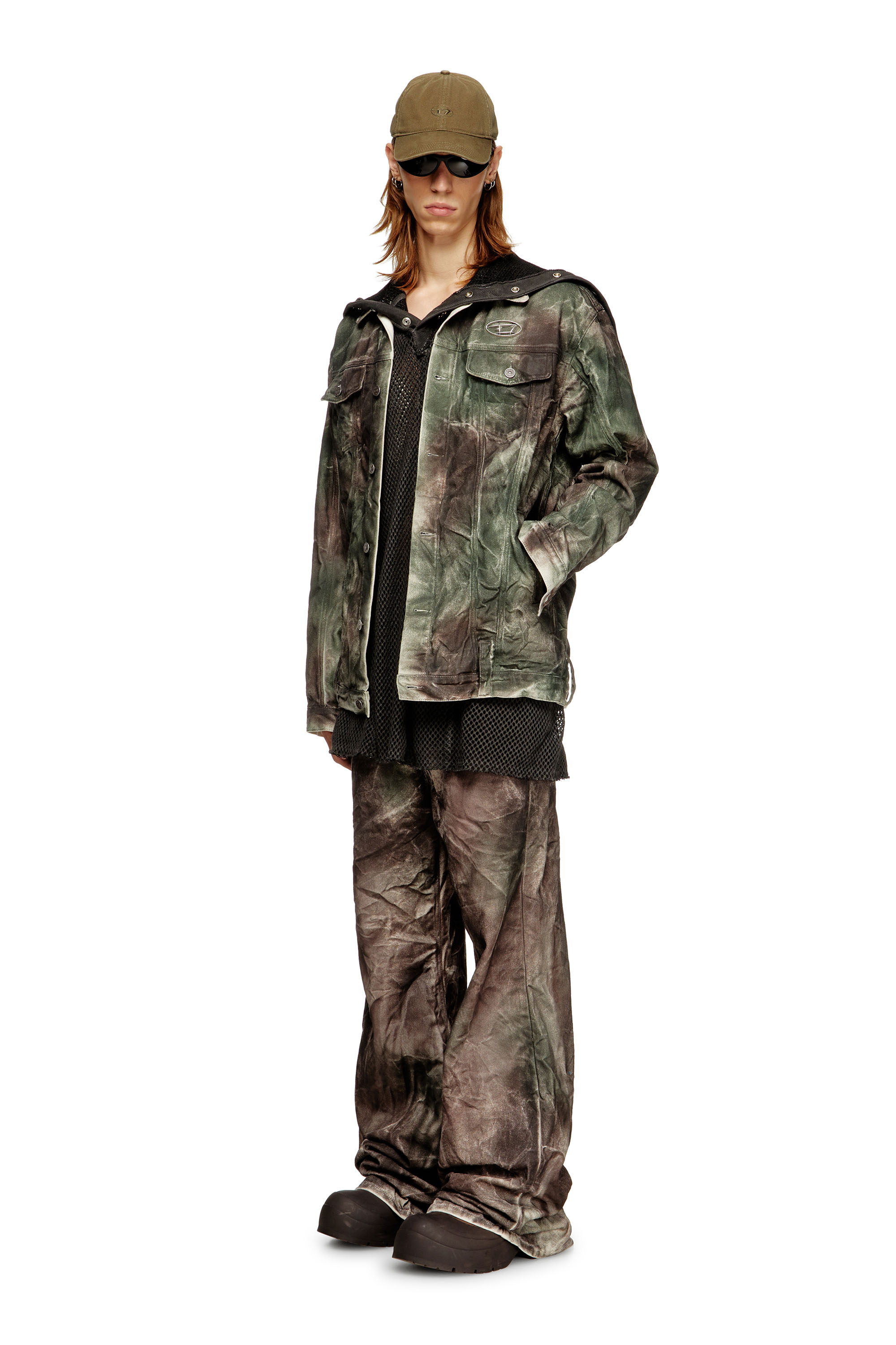 Diesel - J-THUG-JKT, Unisex Trucker-Jacke aus zerknittertem Camouflage-Canvas in Braun/Grün - 2