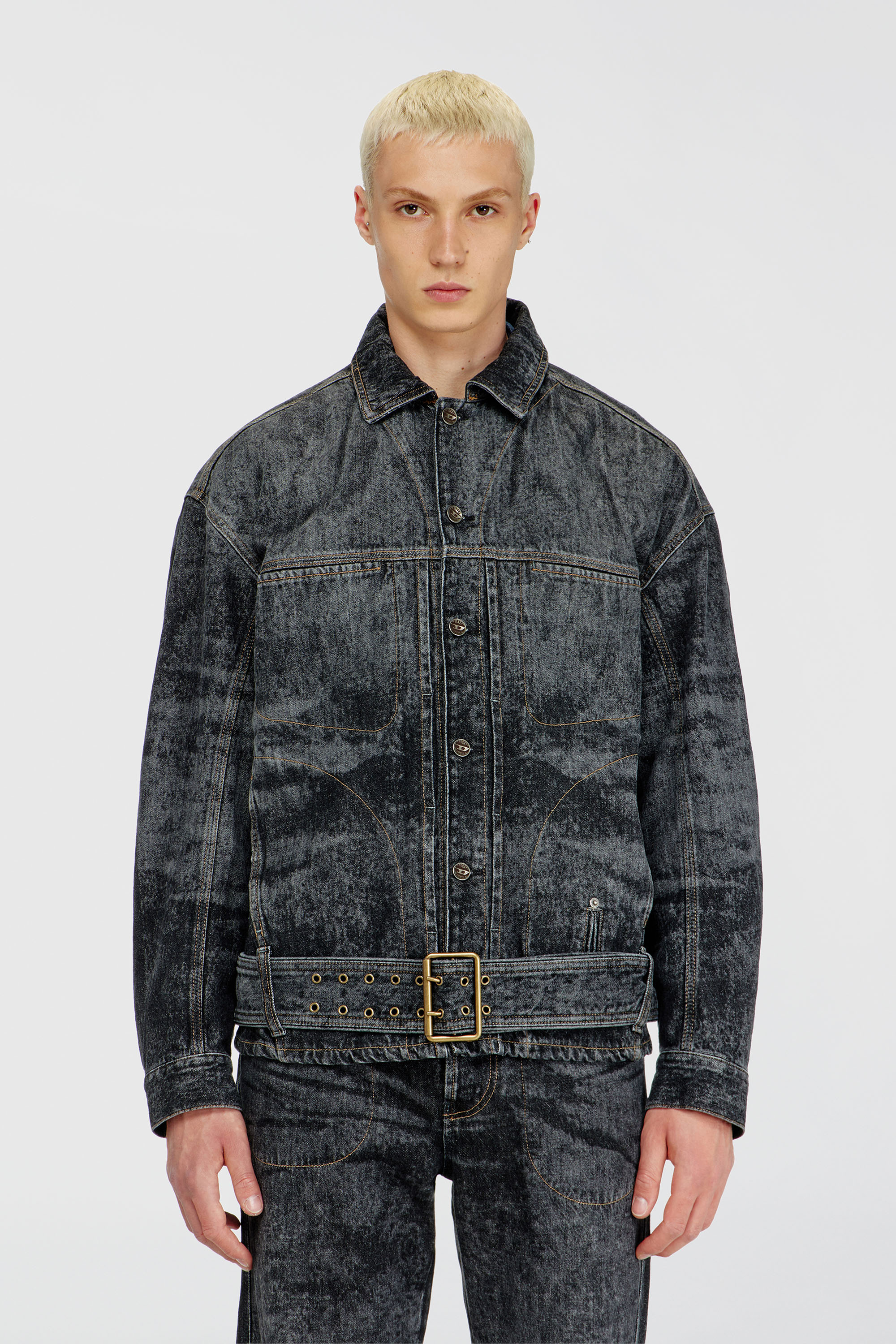 Diesel - D-VALERO-S, Herren Biker-inspirierte Jeansjacke in Dunkelgrau - 1