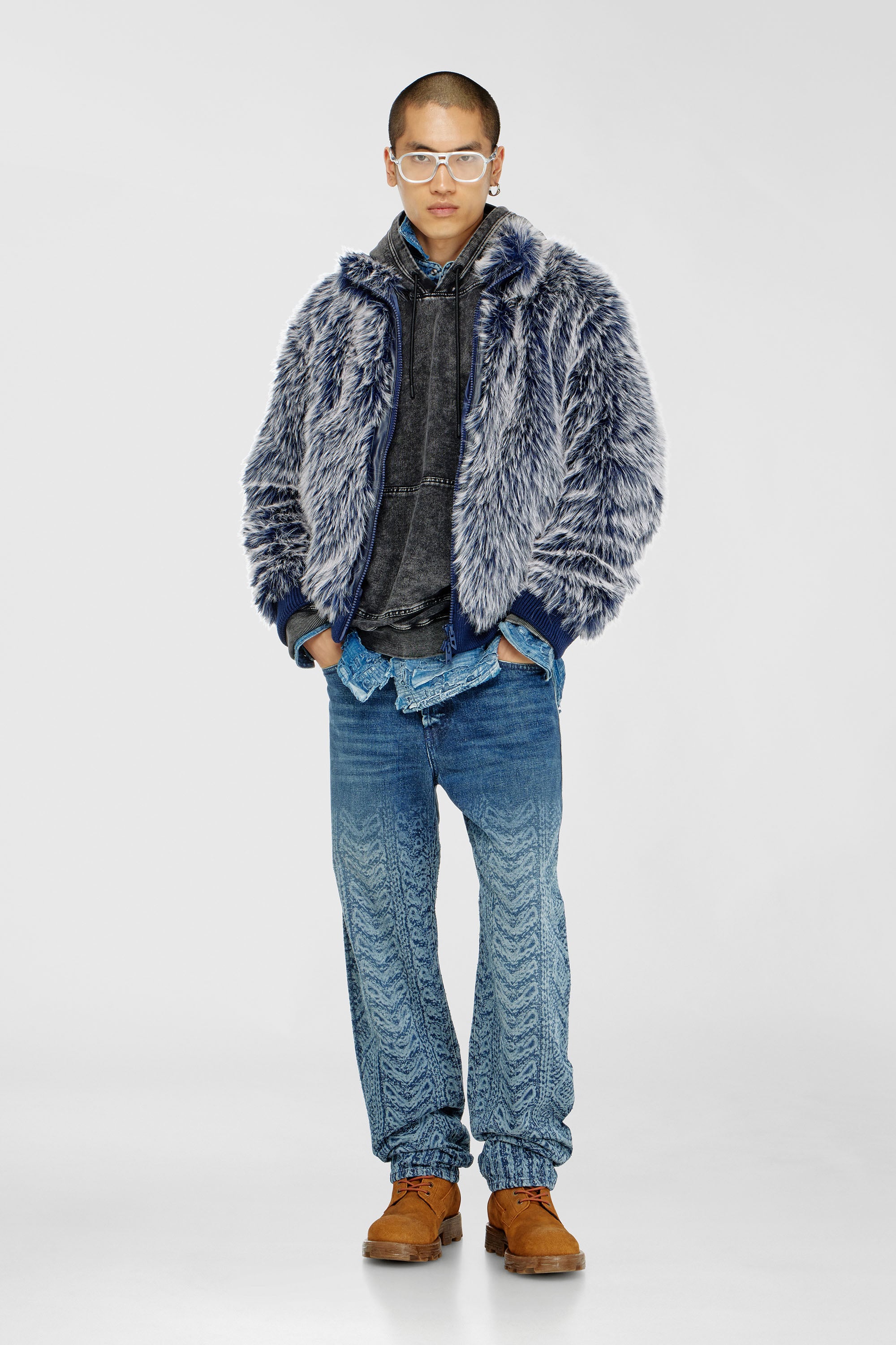 Diesel - S-BOXT-HOOD-TUK, Herren Sweatshirt mit Denim-Effekt-Behandlung in Dunkelgrau - 2