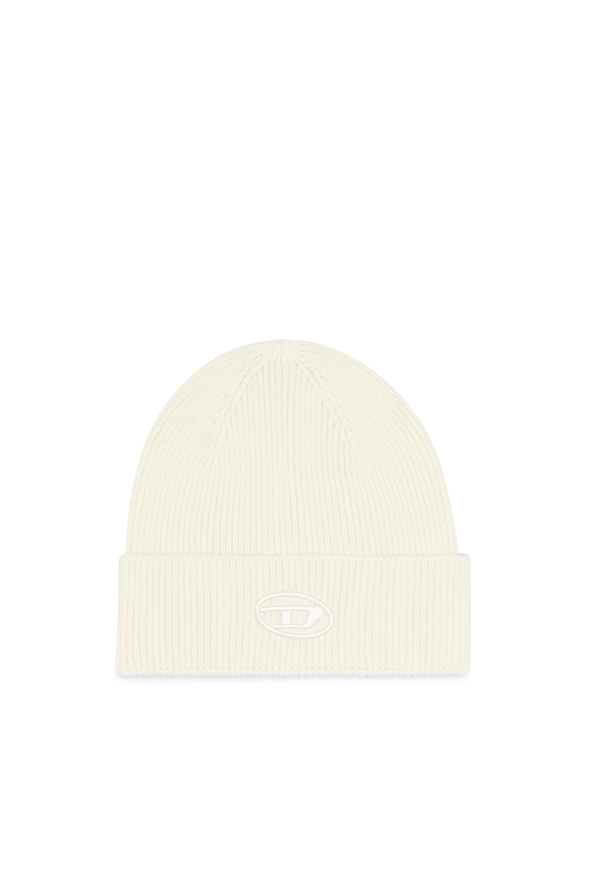 Diesel - K-CODER-FULLY B, Unisex Gerippte Beanie-Mütze mit D-Stickerei in Weiß - 1