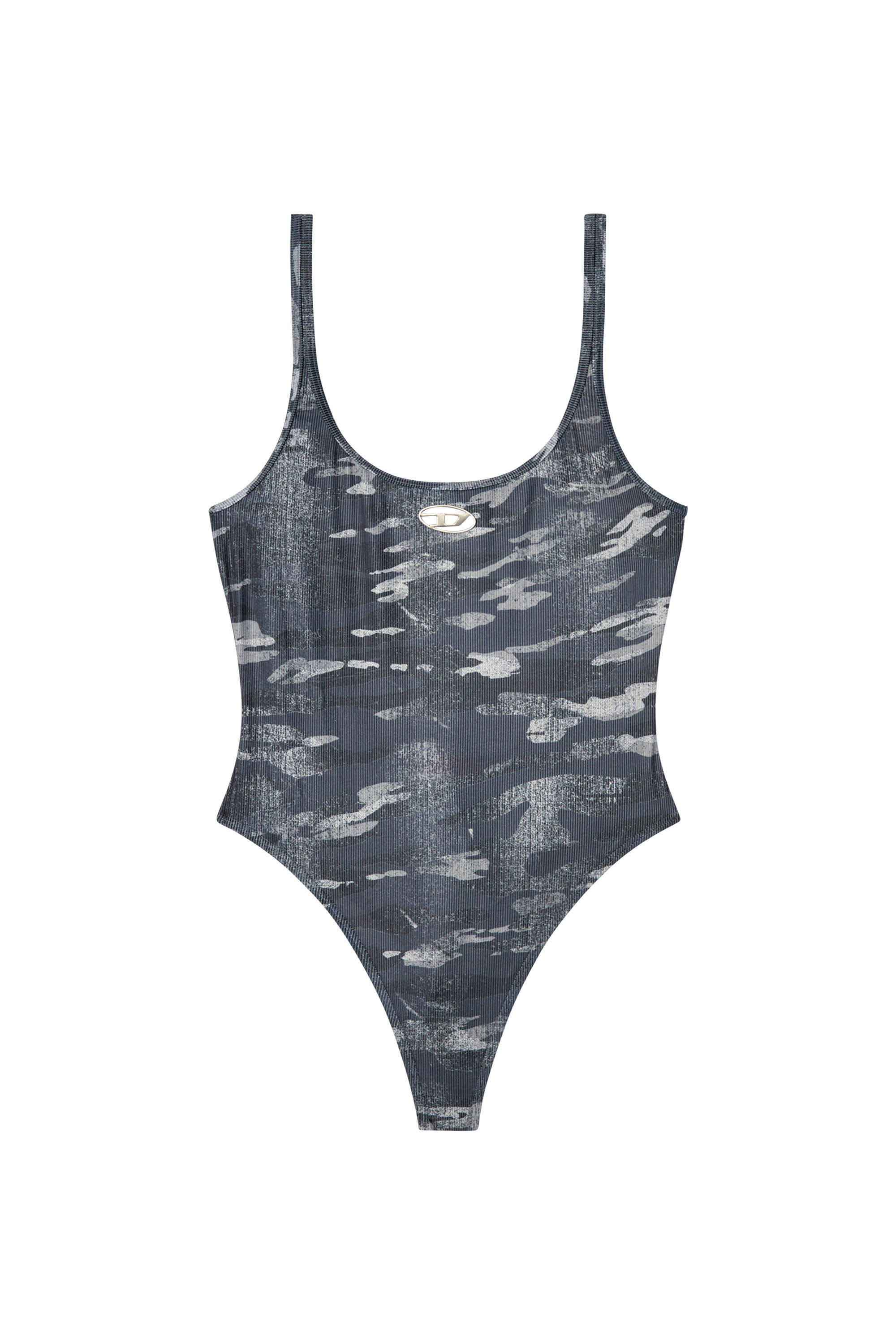 Diesel - UT-BODY-UTLT, Damen Camo-Badeanzug mit ausgeschnittenem Logo in Schwarz - 4