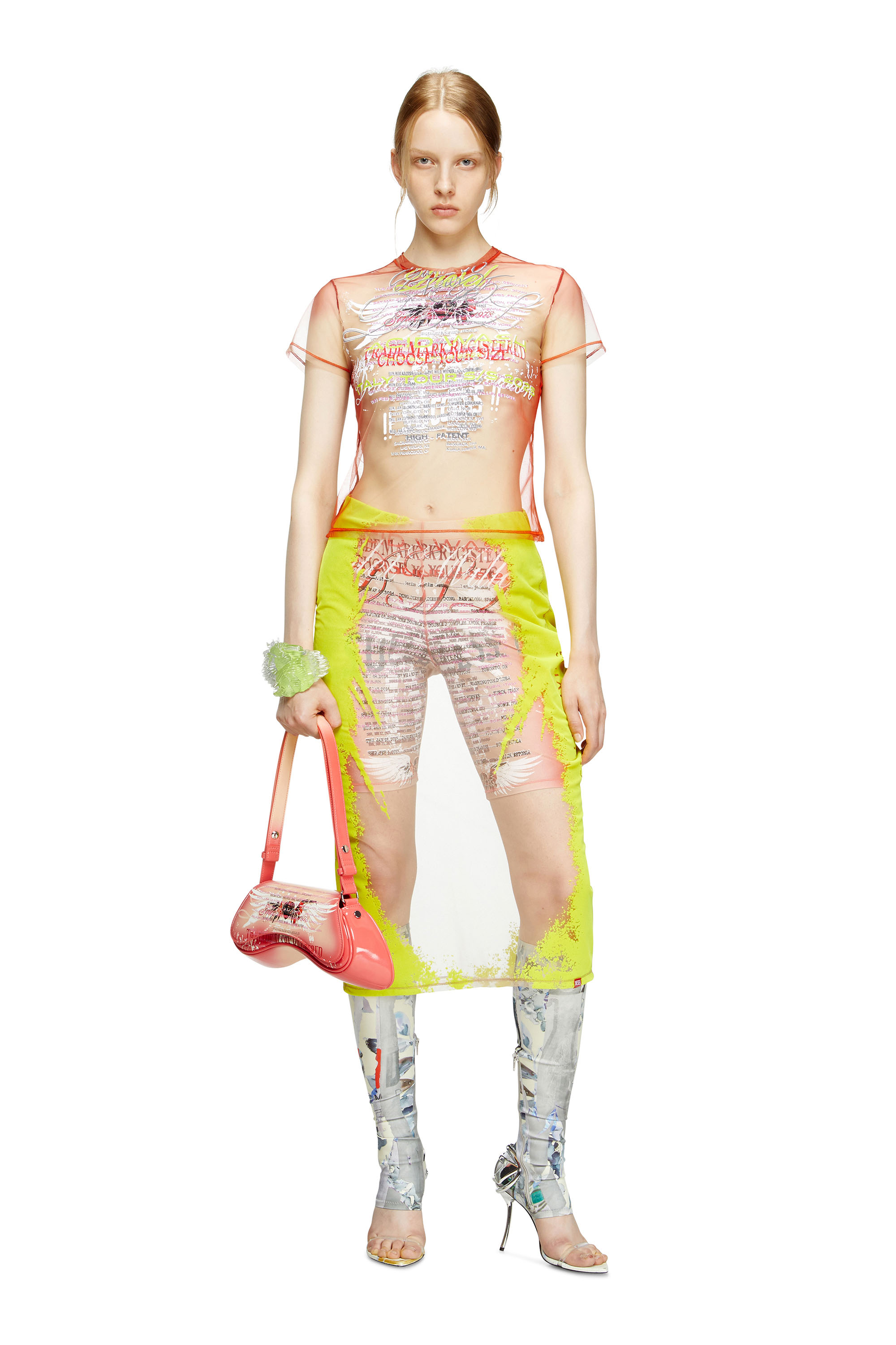 Diesel - T-YRAC, Damen Durchsichtiges Oberteil mit Text-Print in Rosa - 1