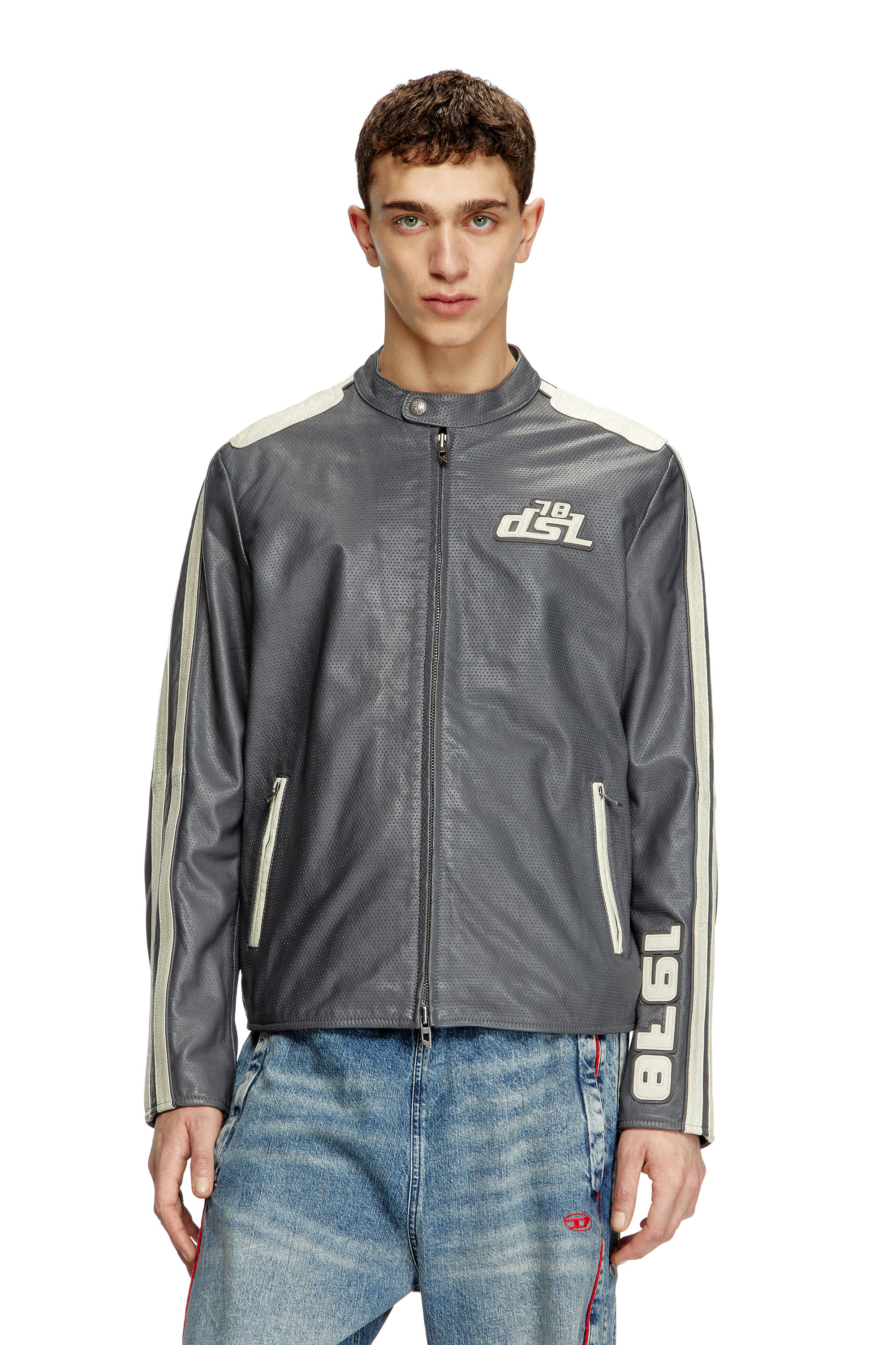 Diesel - L-POP, Unisex Bikerjacke aus perforiertem Leder in Grau - 3