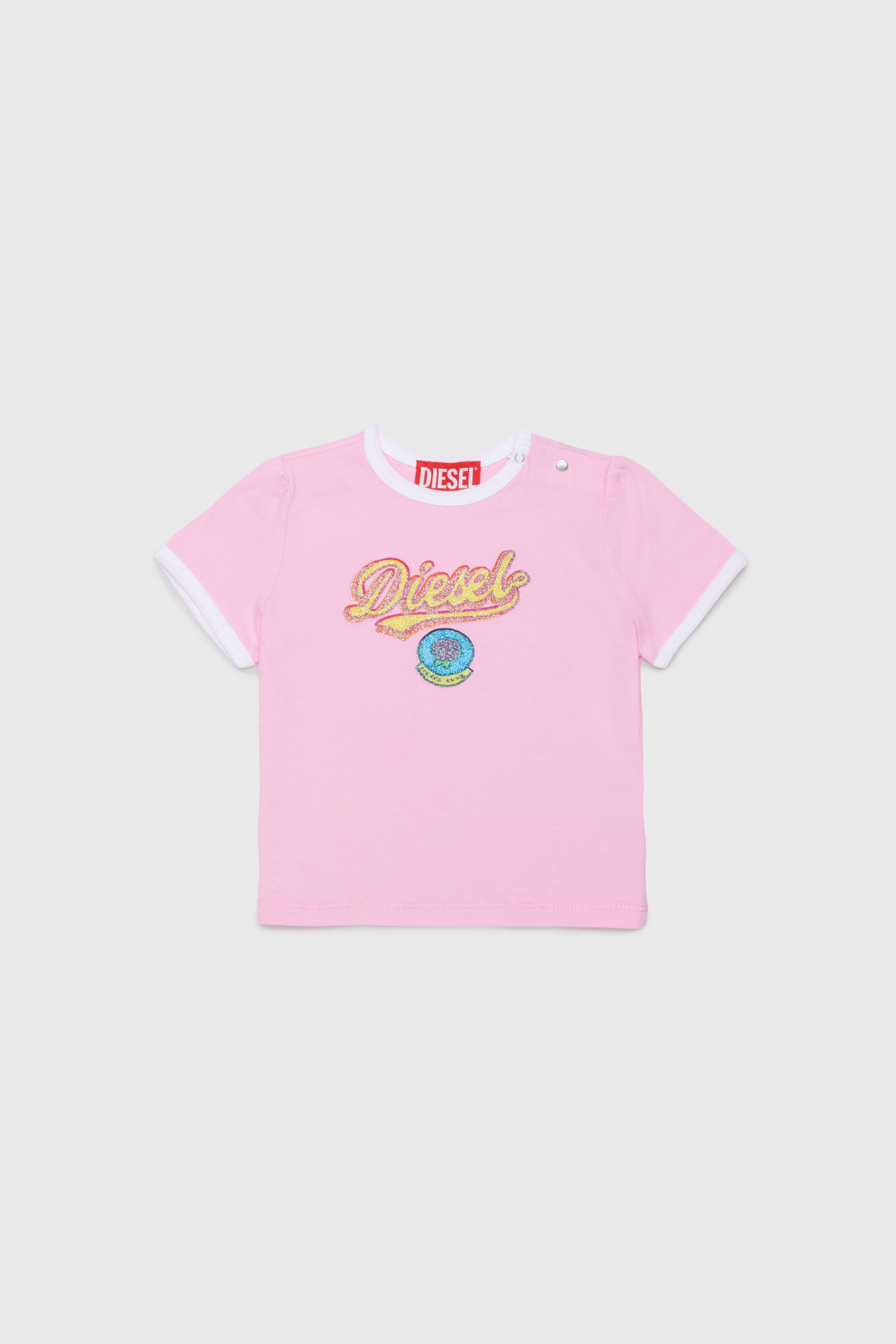 Diesel - TEPAB, Woman's Cotton T-shirt with glitter-effect logo in Pink - 1