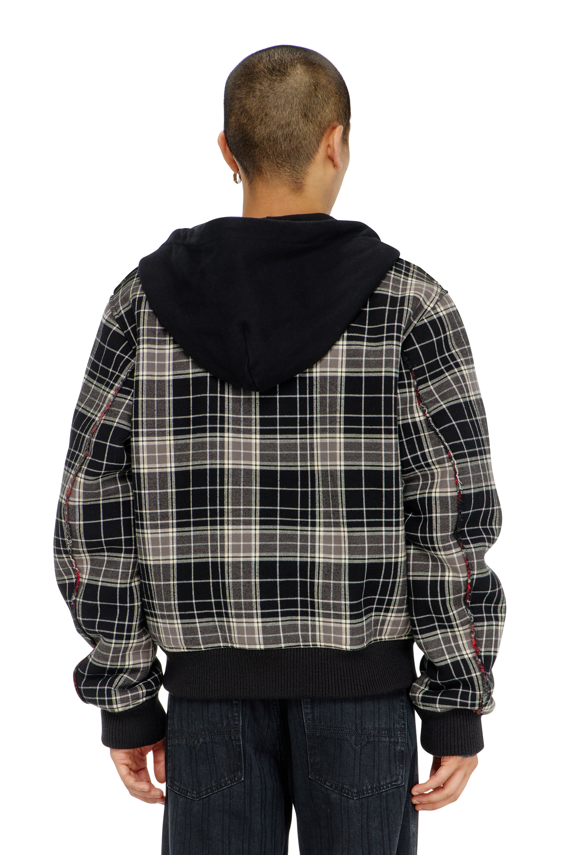 Diesel - W-KUNST, Herren Karo - Karo-bomberjacke mit flanellmuster und teddyfutter in Grau/Schwarz - 4