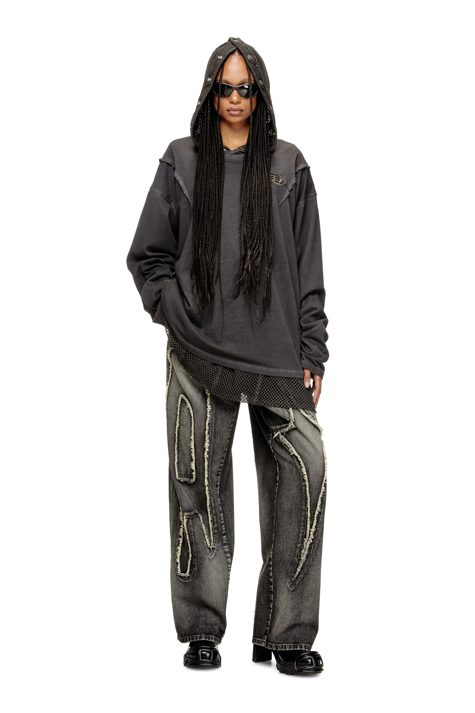 Diesel - T-THUG-T-SHIRT, Unisex Langärmliges T-Shirt mit Verwaschungseffekt in Dunkelgrau - 4