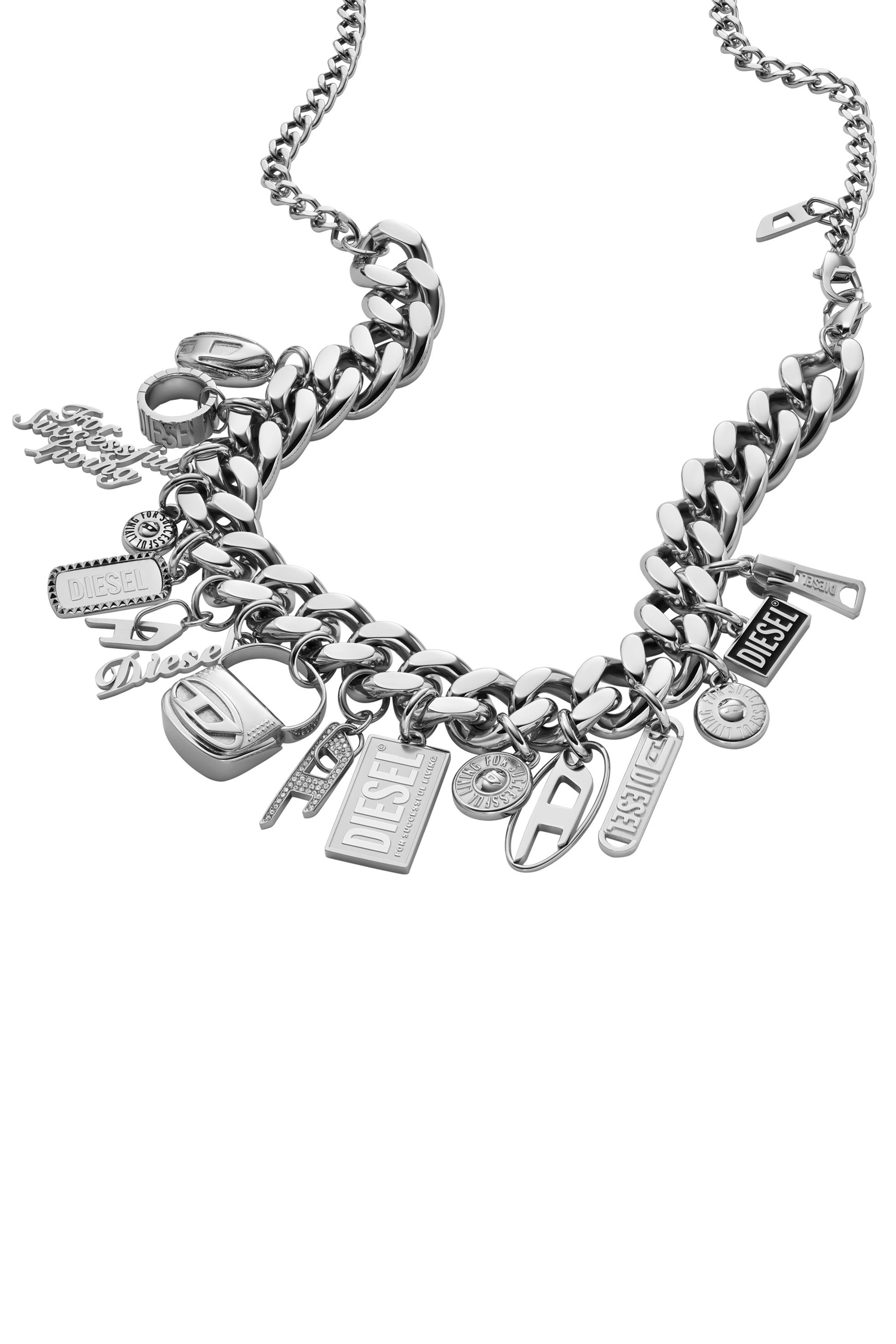 Diesel - DX1521 JEWEL, Unisex Gliederhalskette mit Anhänger aus Edelstahl in Silber - 1