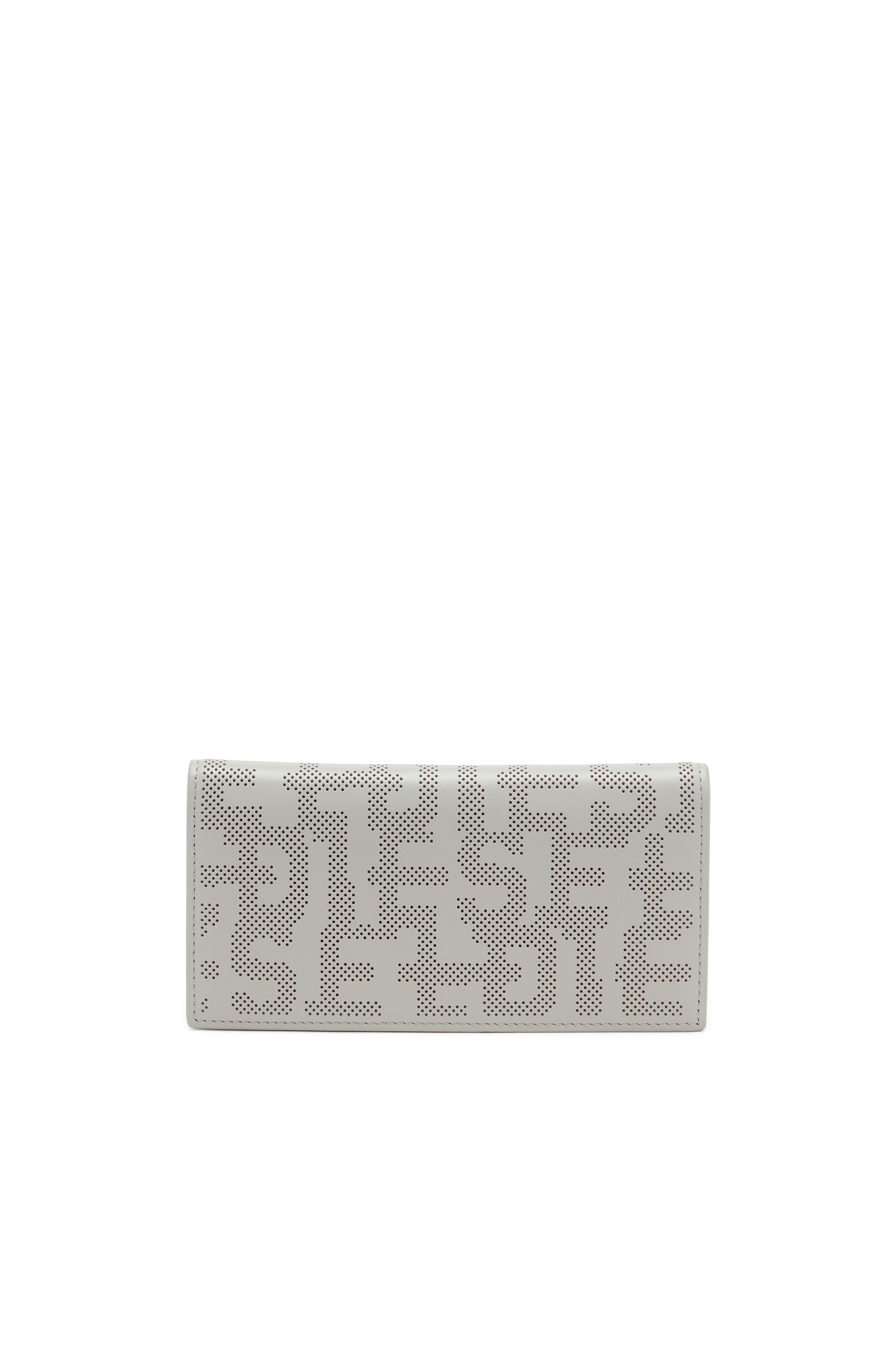 Diesel - CONTINENTAL ZIP DETACHABLE COIN CASE, Unisex Continental-Portemonnaie aus perforiertem Logo-Leder in Grau - Image 1