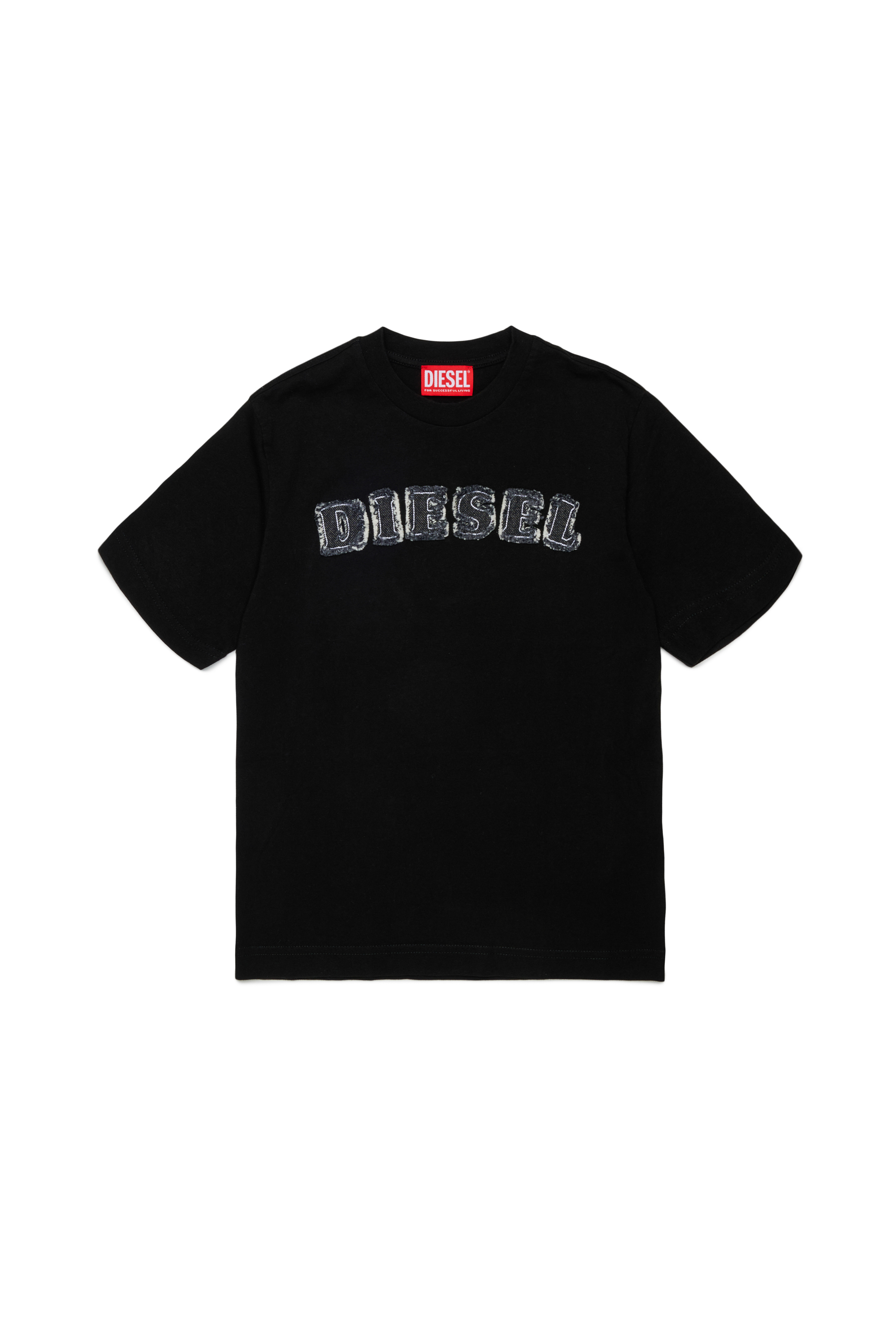 Diesel - TJEANS OVER, Man's Cotton T-shirt with frayed-effect logo in Black - 1