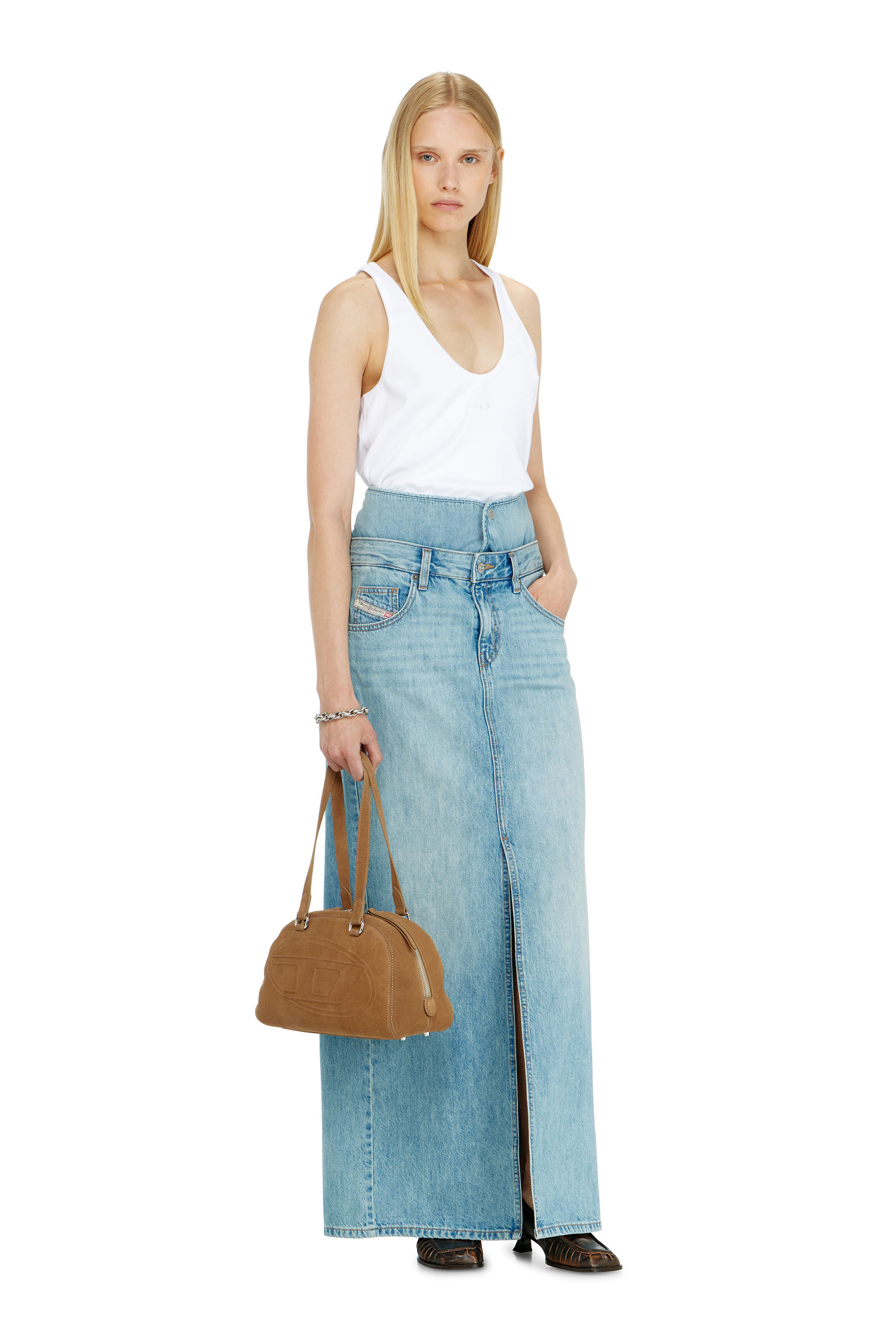 Diesel - DE-SPIVEY, Damen Jeans-Illusion Denim-Maxirock mit Schlitzen in null - 1