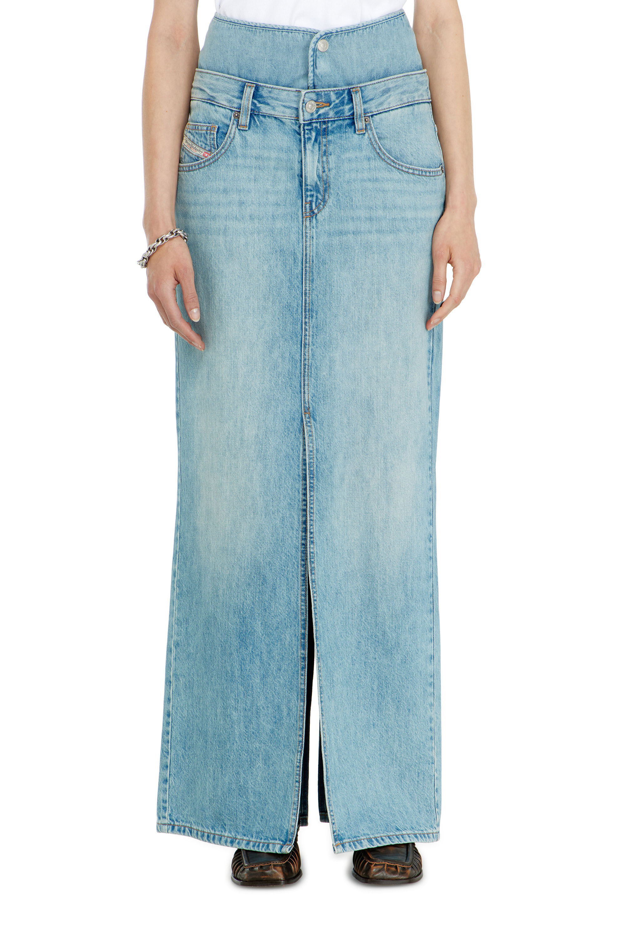 Diesel - DE-SPIVEY, Damen Jeans-Illusion Denim-Maxirock mit Schlitzen in Hellblau - 2
