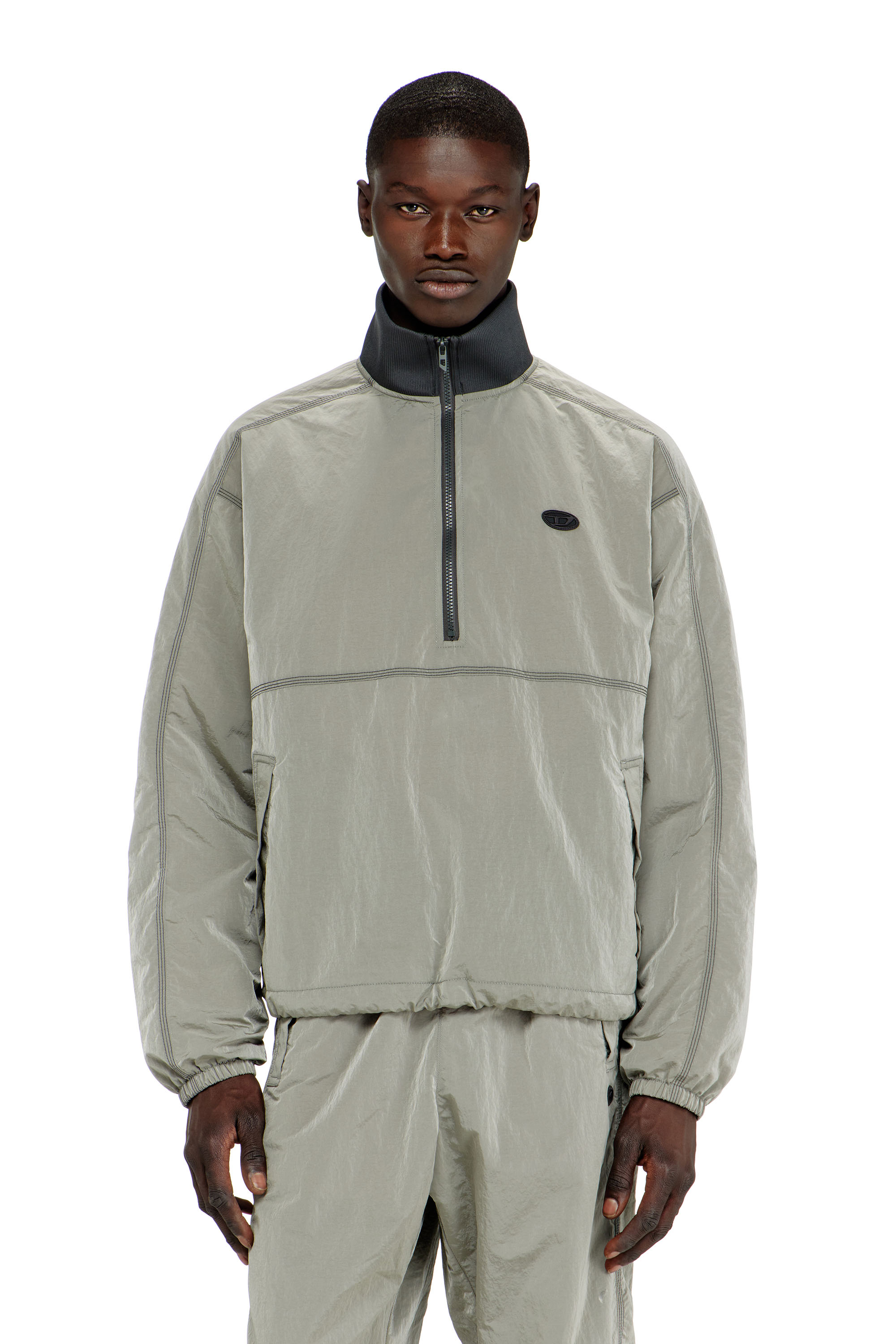 Diesel - J-ANOK, Herren Nylonjacke mit Crinkle-Effekt in Hellgrau - 1
