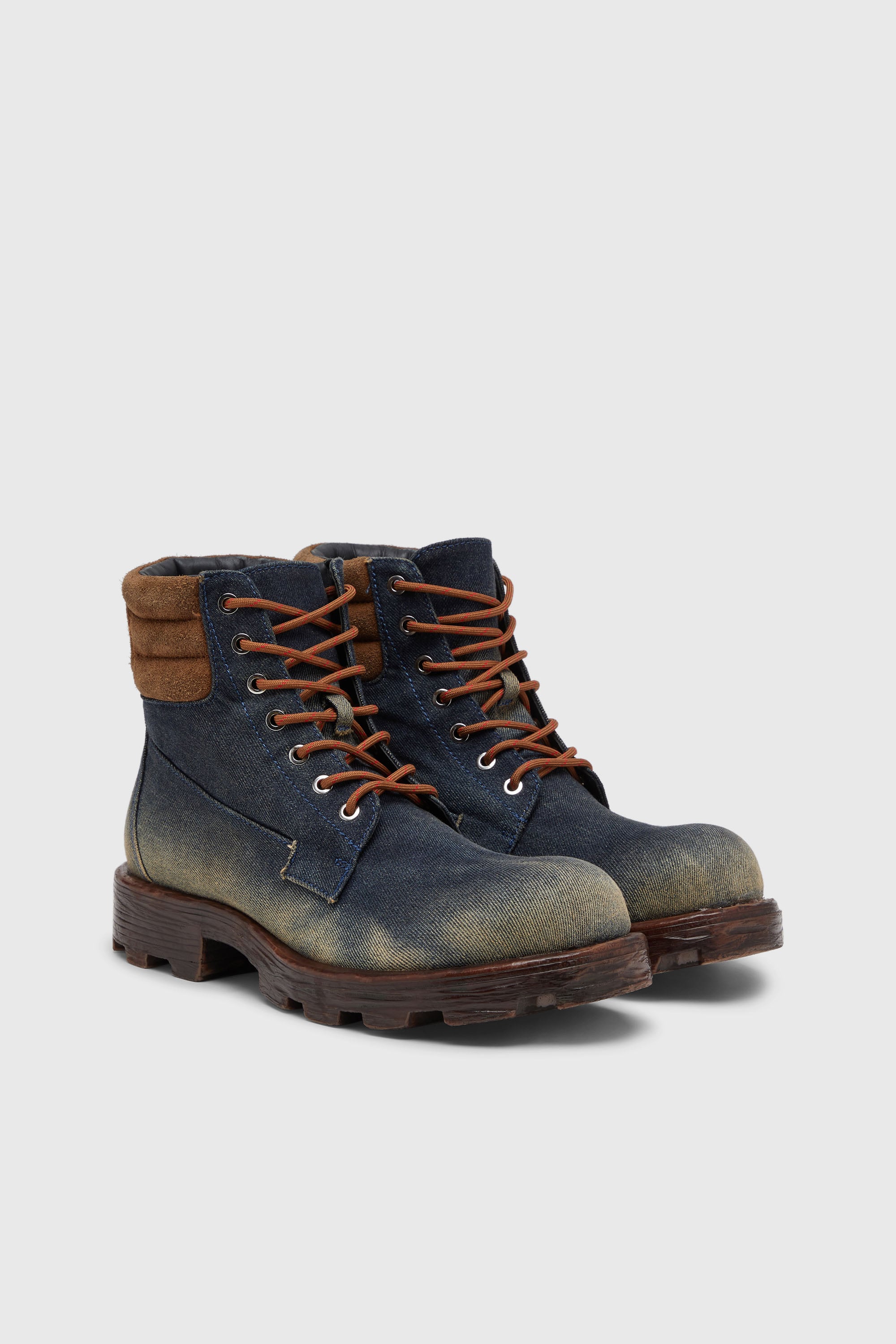 Diesel - D-HAMMER LACE UP, Herren D-Hammer-Kampfstiefel aus Denim und Veloursleder in Dunkelblau - 2
