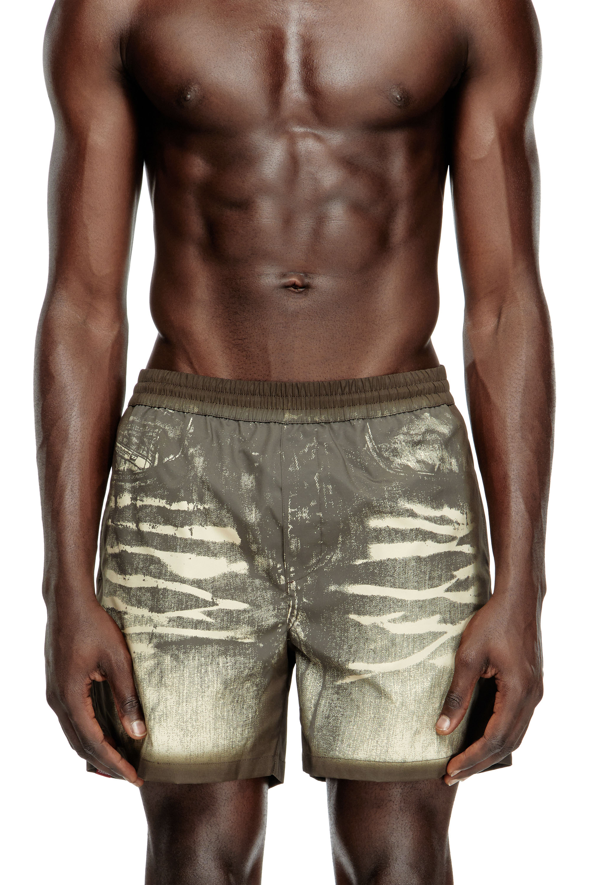 Diesel - RIO-41-DNM, Herren Mittellange Badeshorts mit Denim-Print in Braun - 2