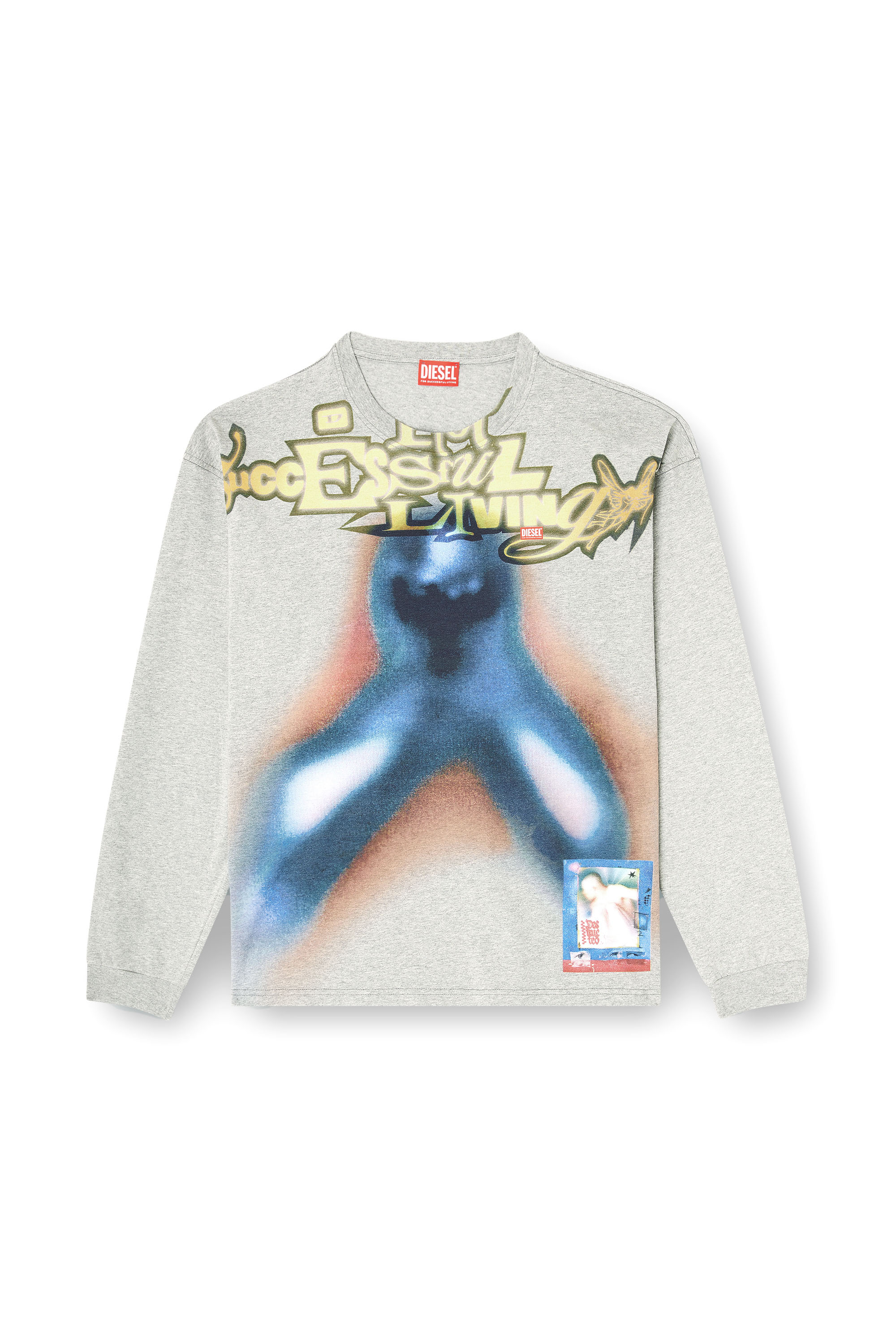 Diesel - T-BOXT-LS-V1, Herren Baumwoll-T-Shirt mit Digitaldruck in Blau/Grau - 2