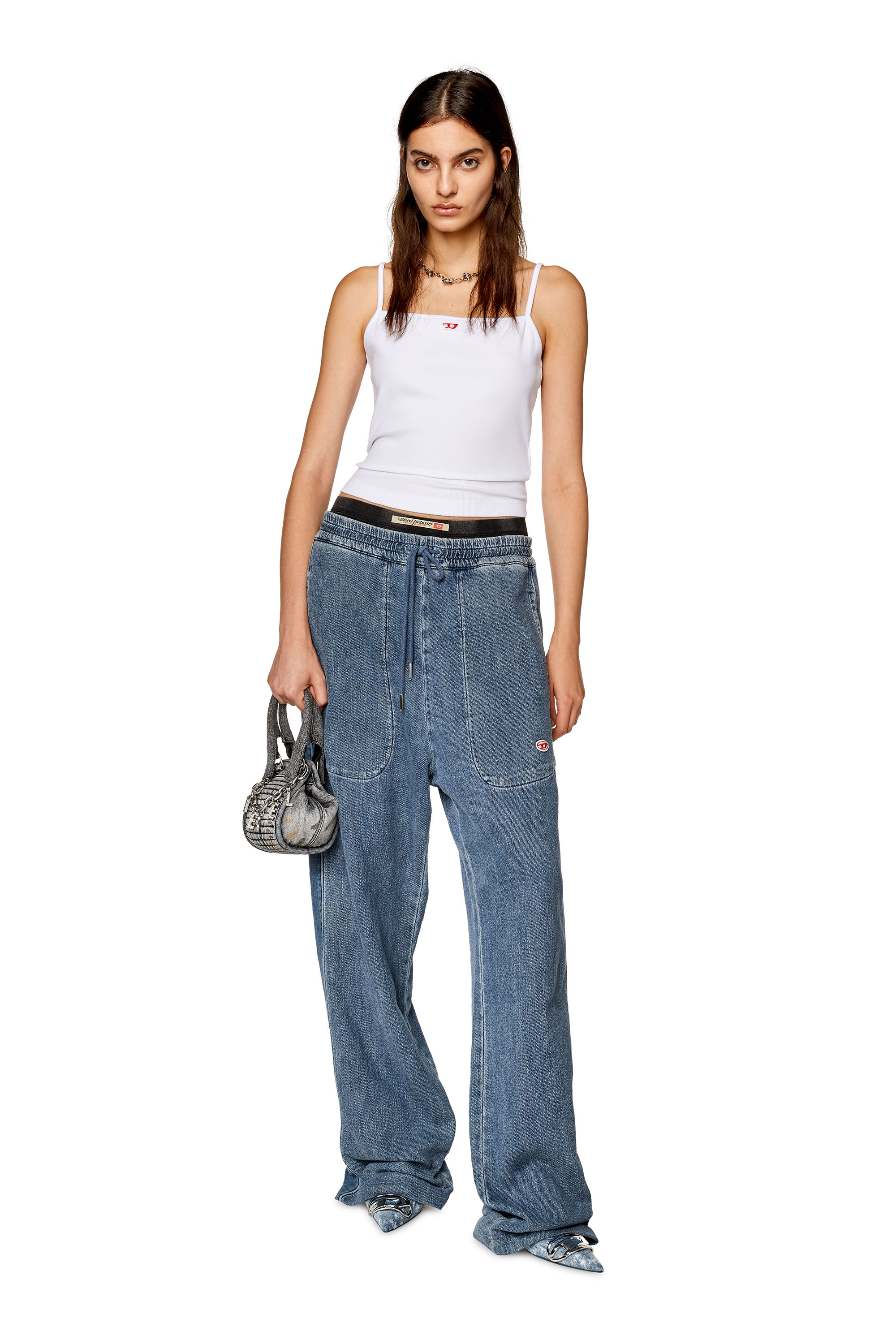 Diesel - T-HOP-D, Damen Trägertop mit gesticktem D-Patch in Weiß - 1