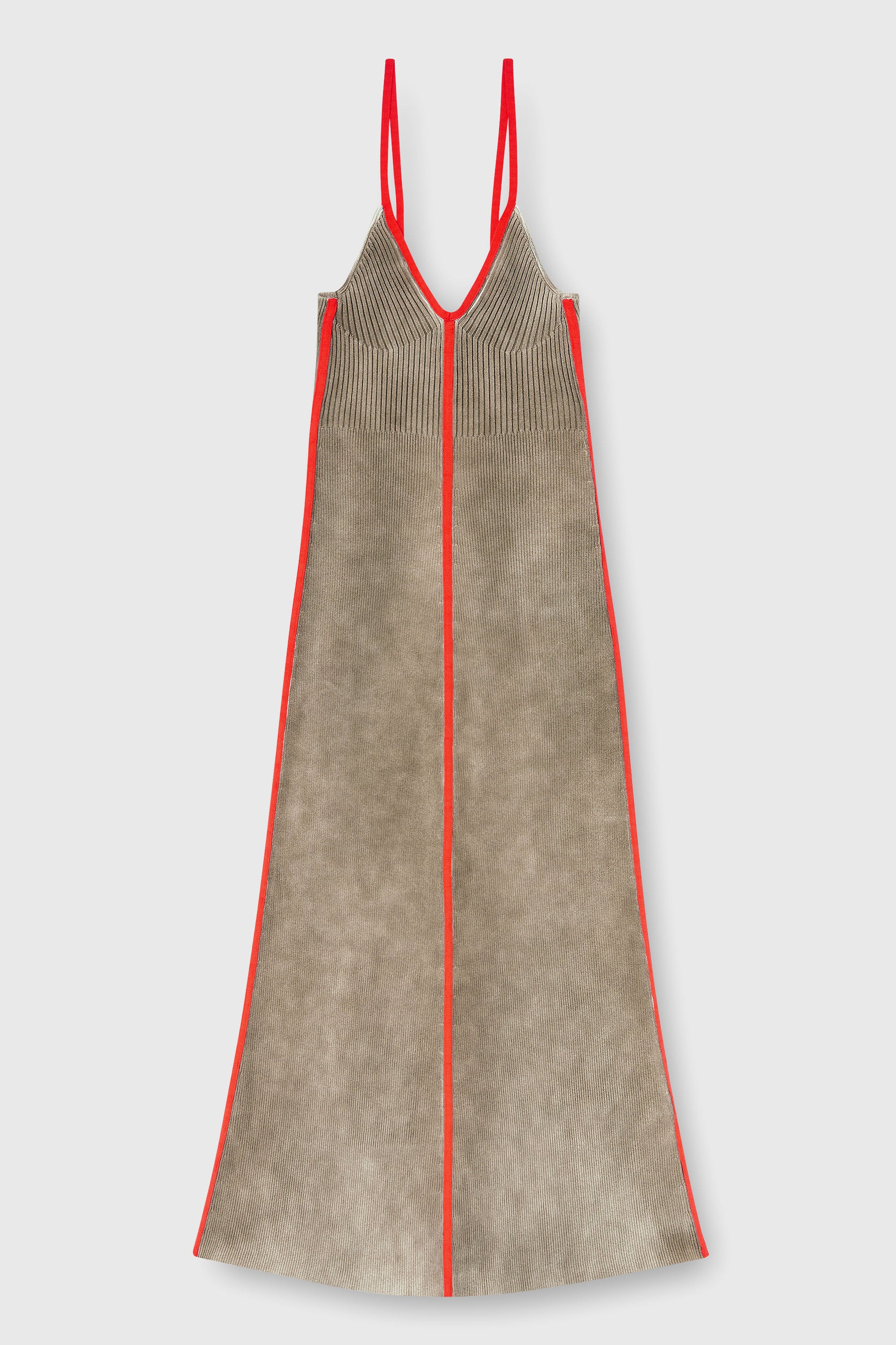 Diesel - M-SARMELA, Damen Rippenstrick-Midikleid mit kontrastierenden B&auml;ndern in Rot/Braun - 1