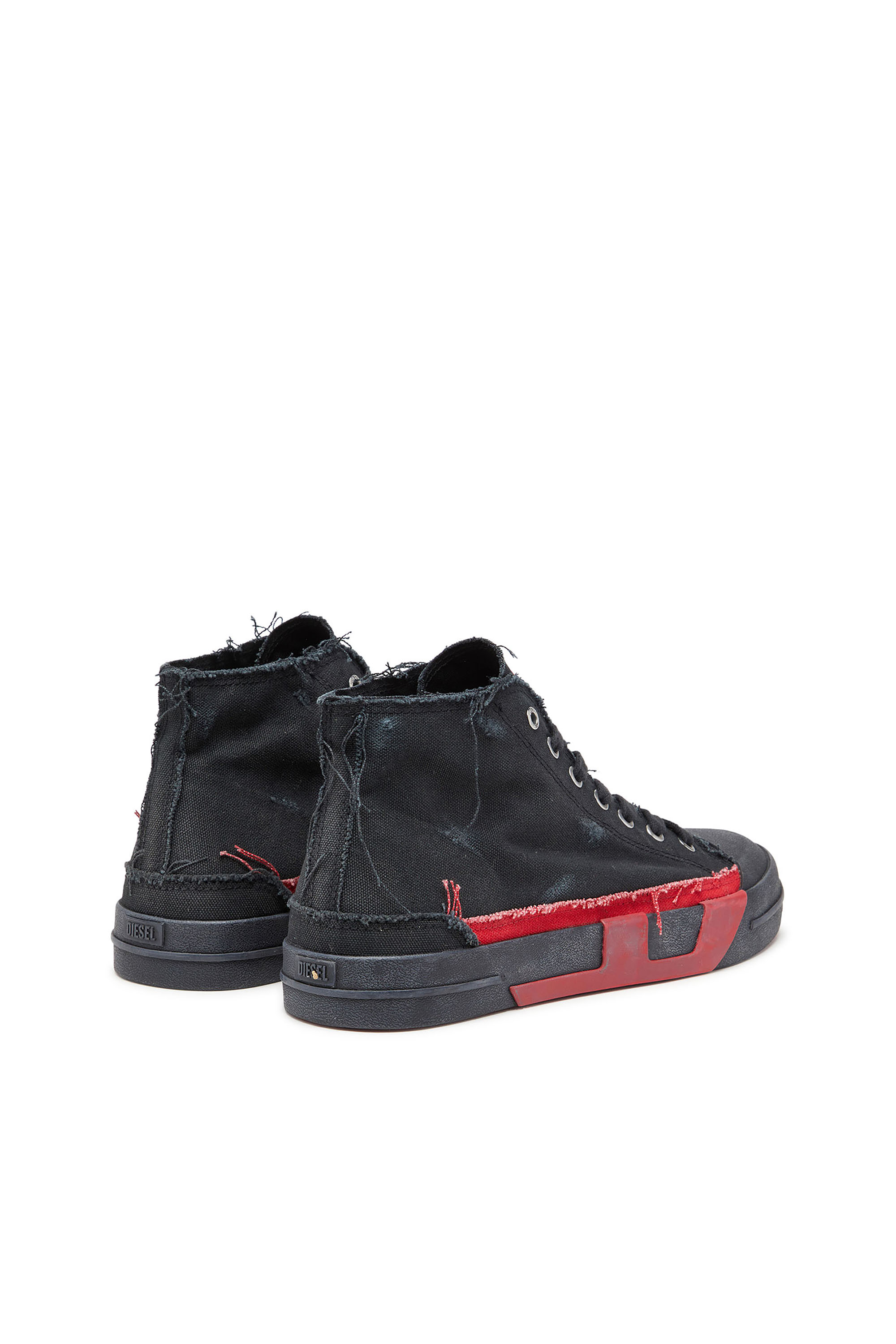 Diesel - S-D-VERSE MID II, Herren S-D-Verse-High-Top-Sneakers aus Canvas in vielgetragener Optik in Schwarz/Rot - 3