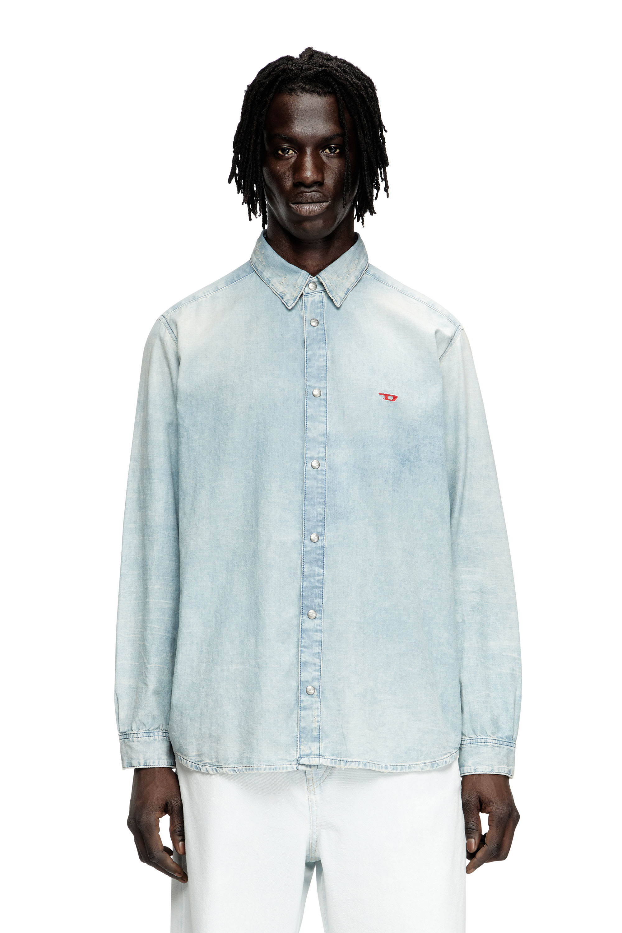Diesel - D-SIMPLY, Herren Shirt aus Denim mit Bleich-Effekt in Hellblau - 1
