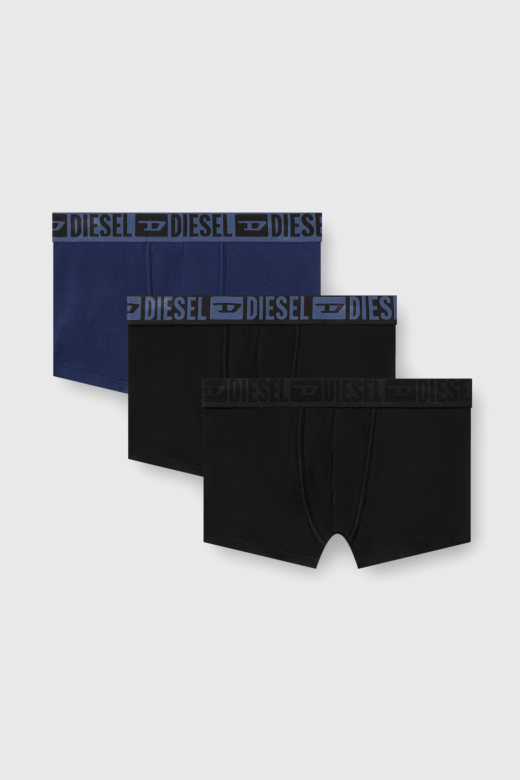 Diesel - MIKE-D-CORE-3PACK, Herren Boxershorts aus Baumwollstretch mit tonalem Bund im Dreierpack in Blau/Schwarz - 1