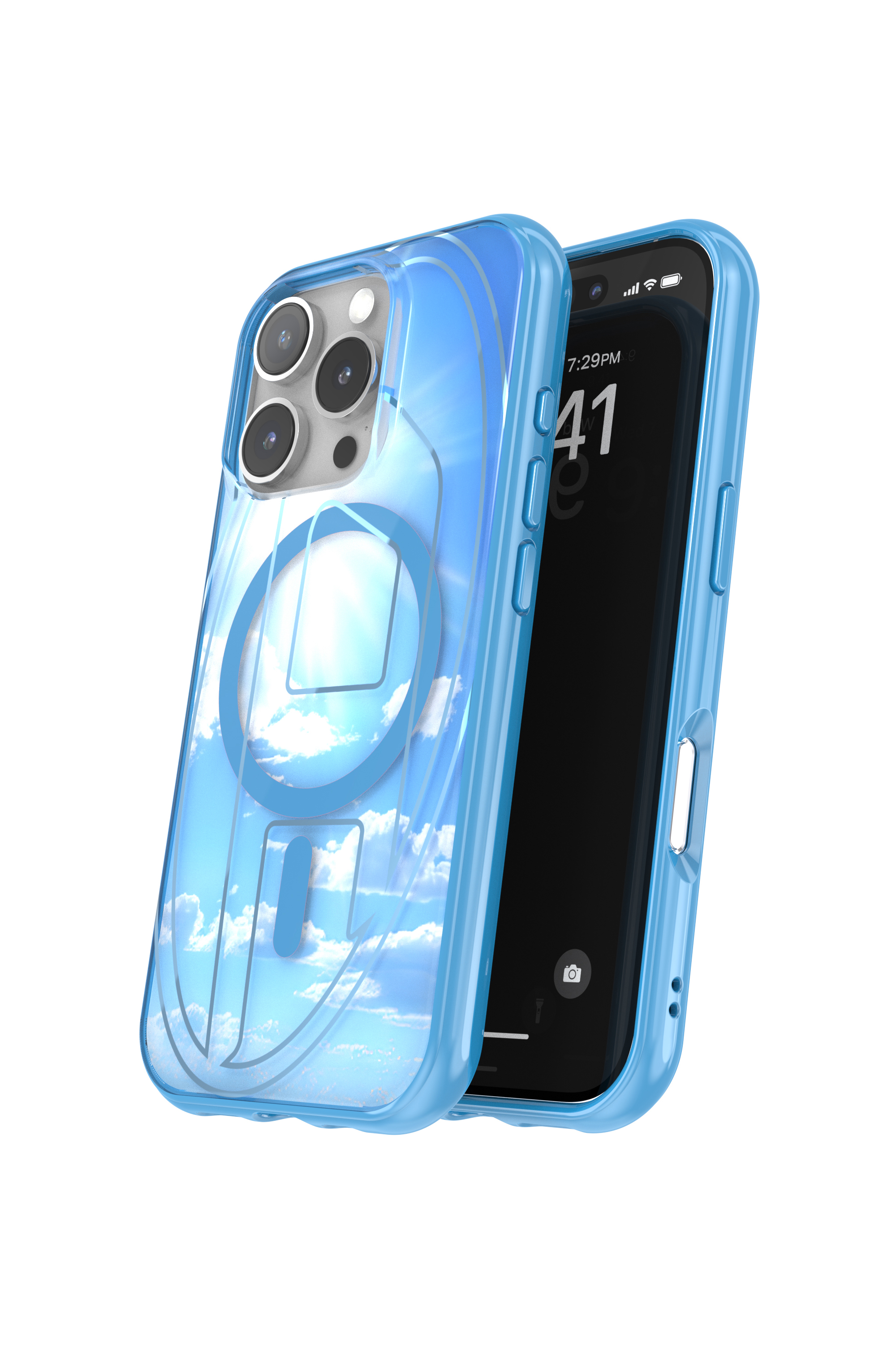 Diesel - 60253 AOP CASE, Unisex Oval D Hülle mit MagSafe iPhone 16 Pro in Azurblau - 3