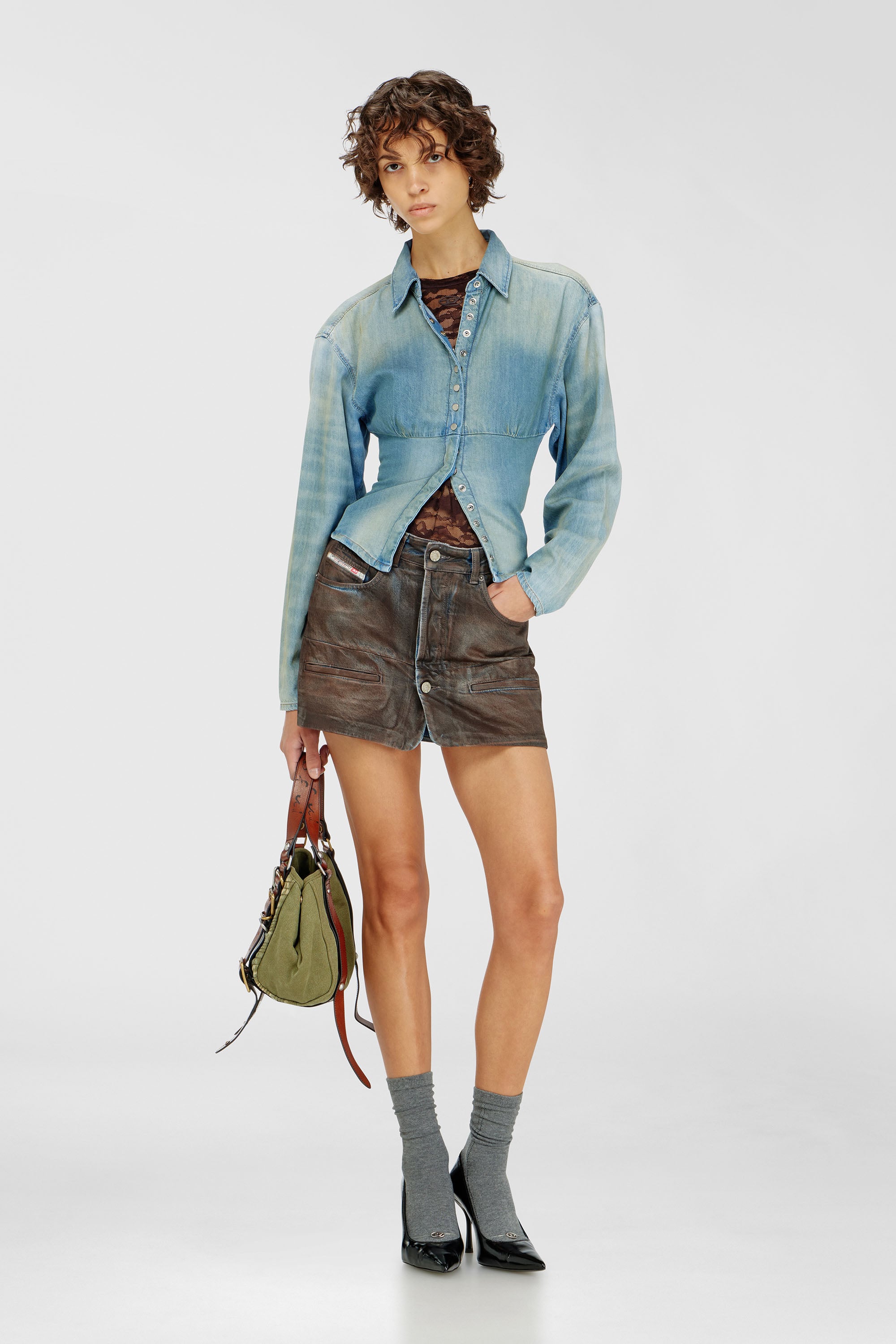Diesel - DE-VIOLI-S1, Damen Denimhemd mit abgesetztem Design in Hellblau - 2