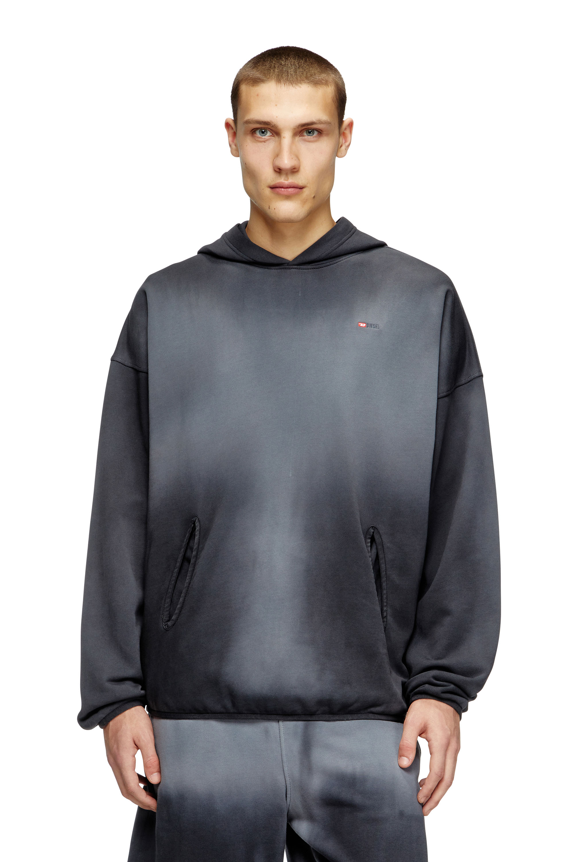 Diesel - S-EE-T1, Herren Verblasster Kapuzenpullover mit Mikro-Logo in Schwarz - 1