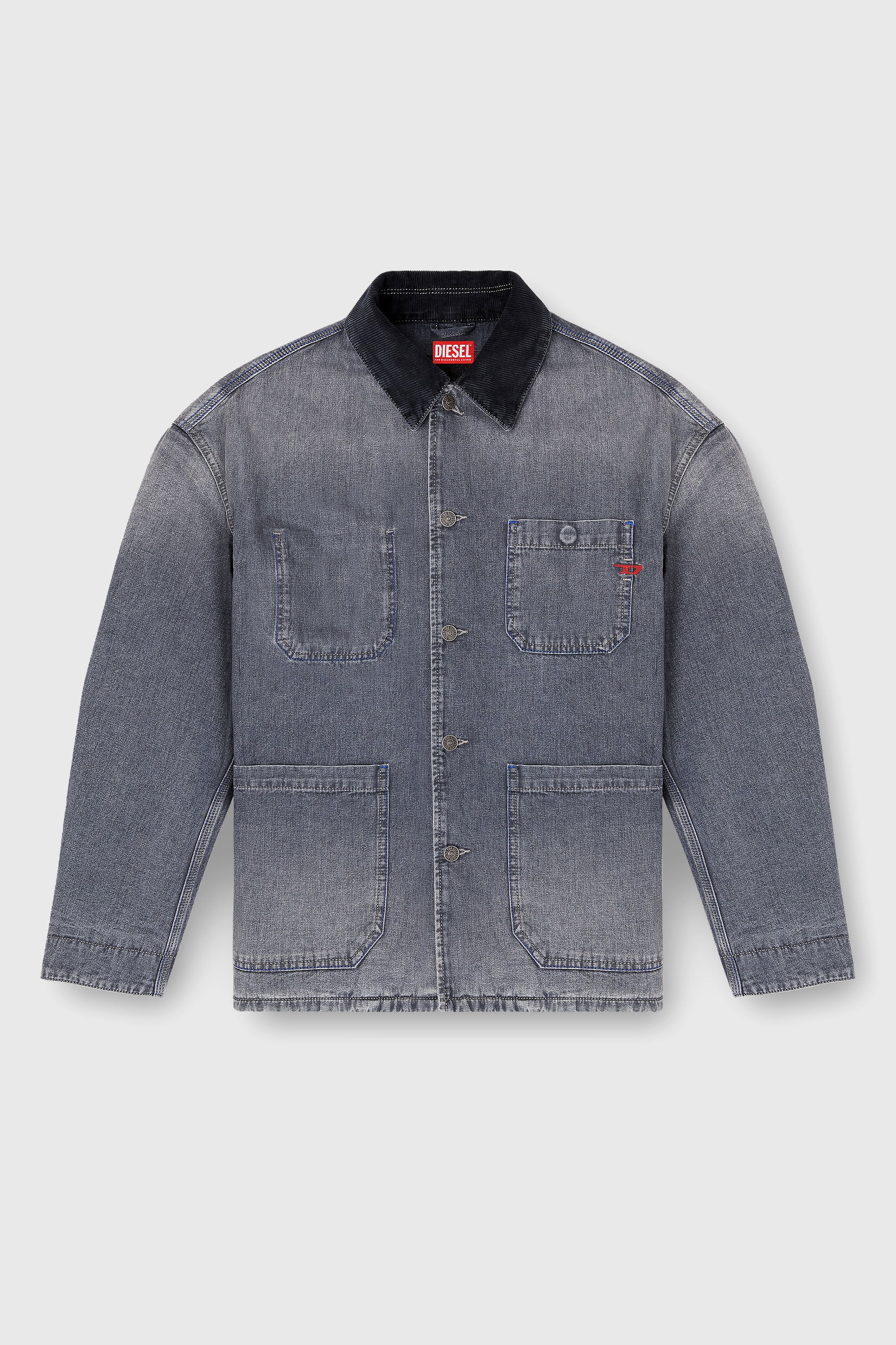 Diesel - D-STACK-U-L, Unisex Utility-Denimjacke mit kontrastierendem Kragen in Grau - 2