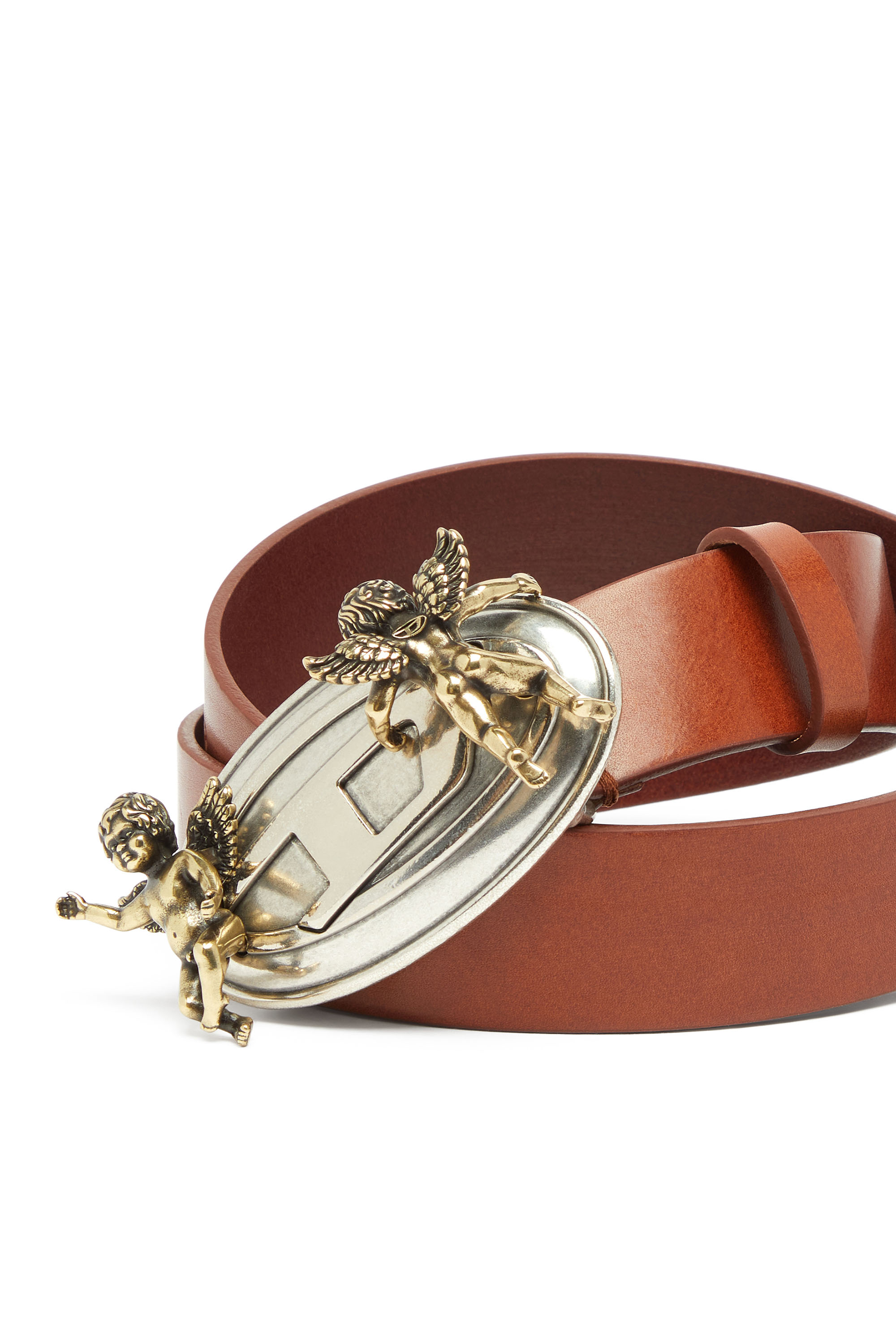 Diesel - B-OVAL ANGELS 35, Damen 3,5 cm Lederg&uuml;rtel mit Oval D Schnalle und Cherub in Braun - 3