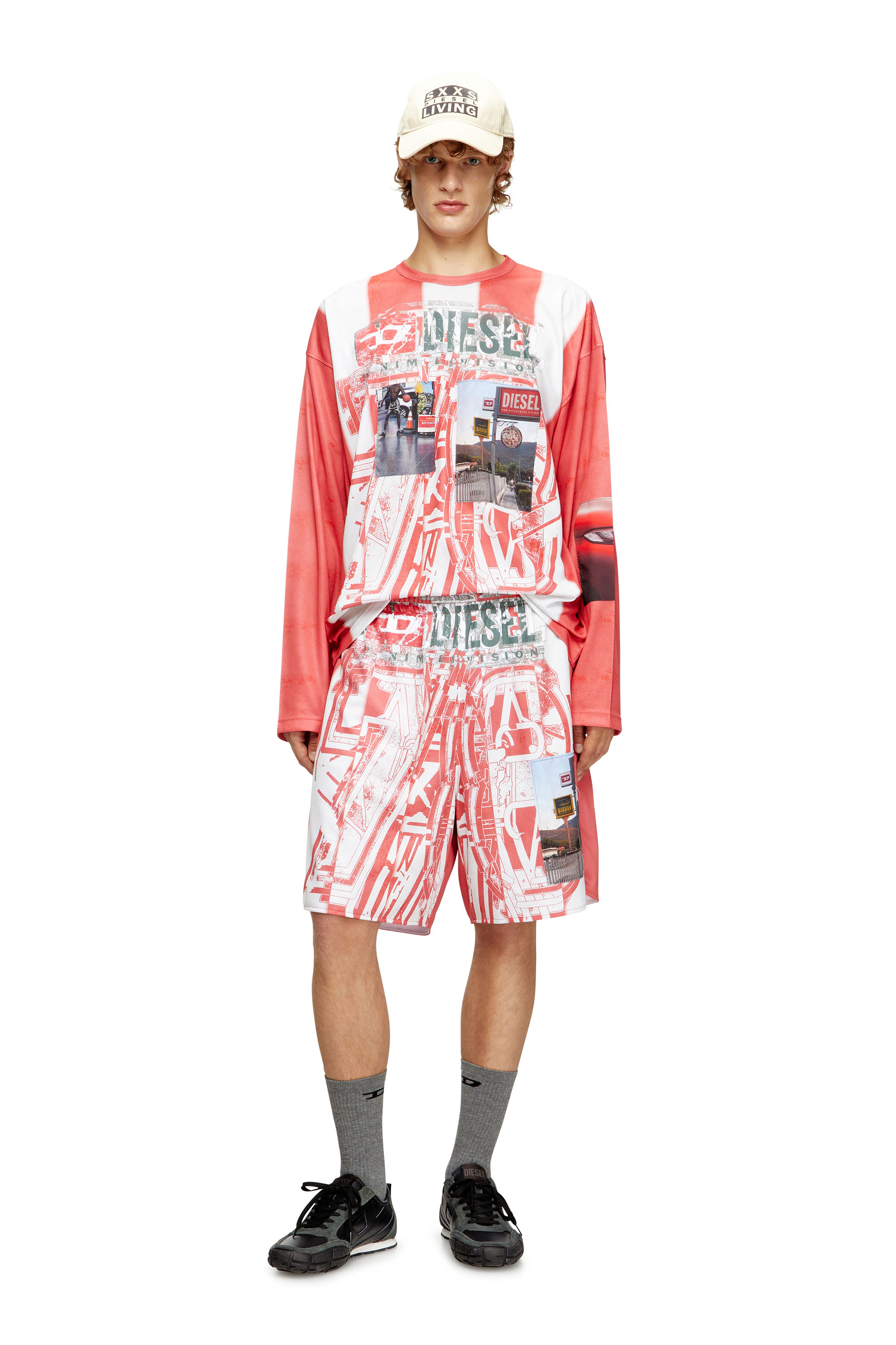 Diesel - T-RUBY, Herren Gestreifte Langarm-T-Shirt mit Foto-Patches in Rot/Weiss - 1