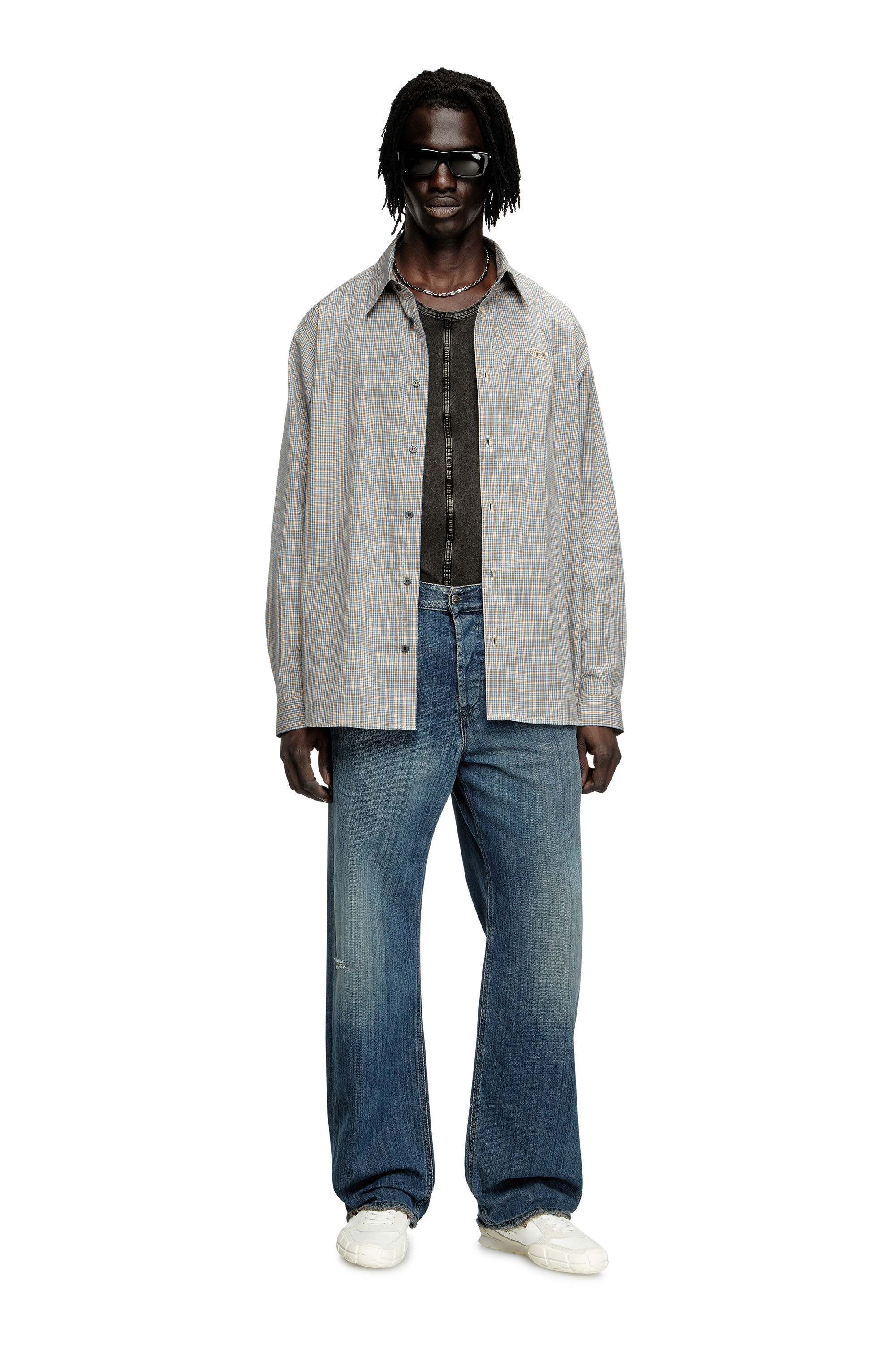 Diesel - S-SIMPLY-DLBV, Herren Karo-Shirt mit Oval D-Stickerei in Braun/Grau - 2
