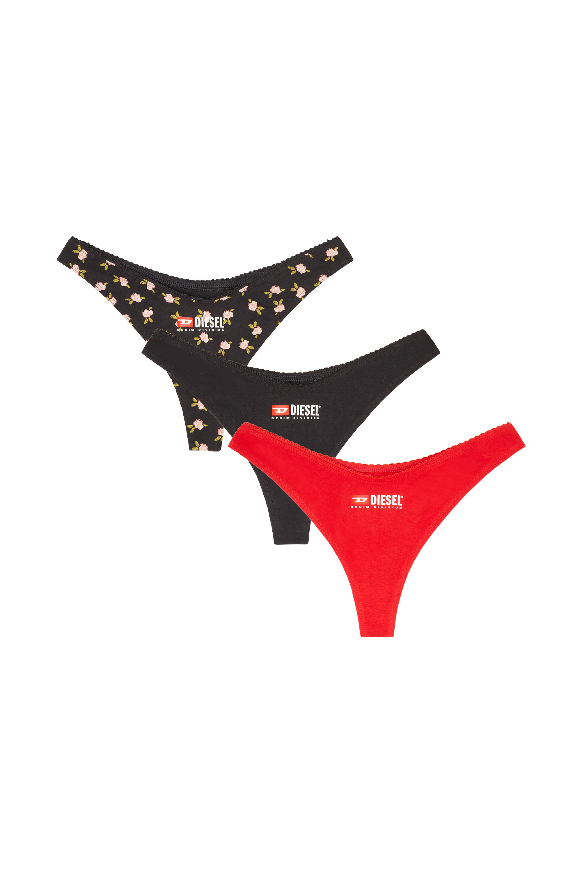 Diesel - PUNCHY-D-CORE-3PACK, Damen 3er-Pack Stretch-Baumwollstrings mit Blumenprint in Schwarz - 2