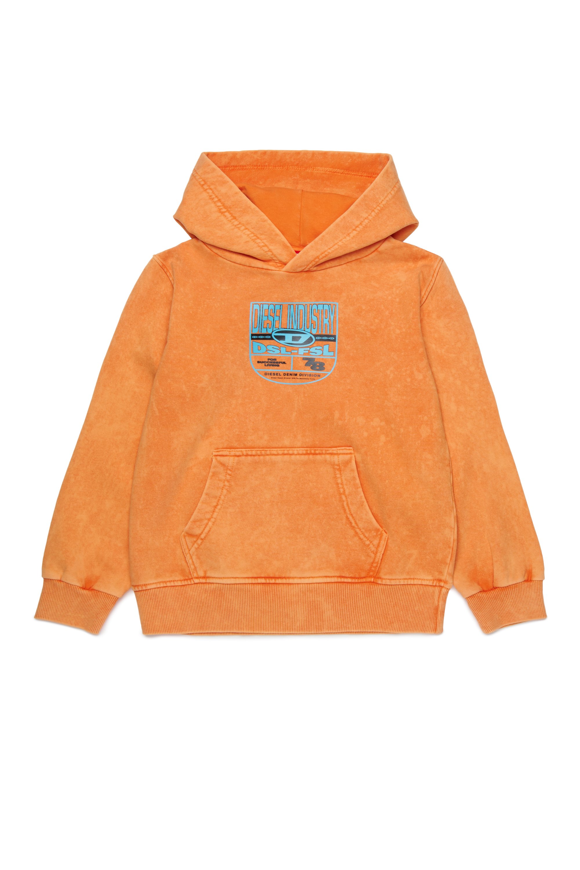 Diesel - SPRIDHOOD OVER, Herren Marmorierter Kapuzenpullover mit Grafik-Logo in Orange - 1