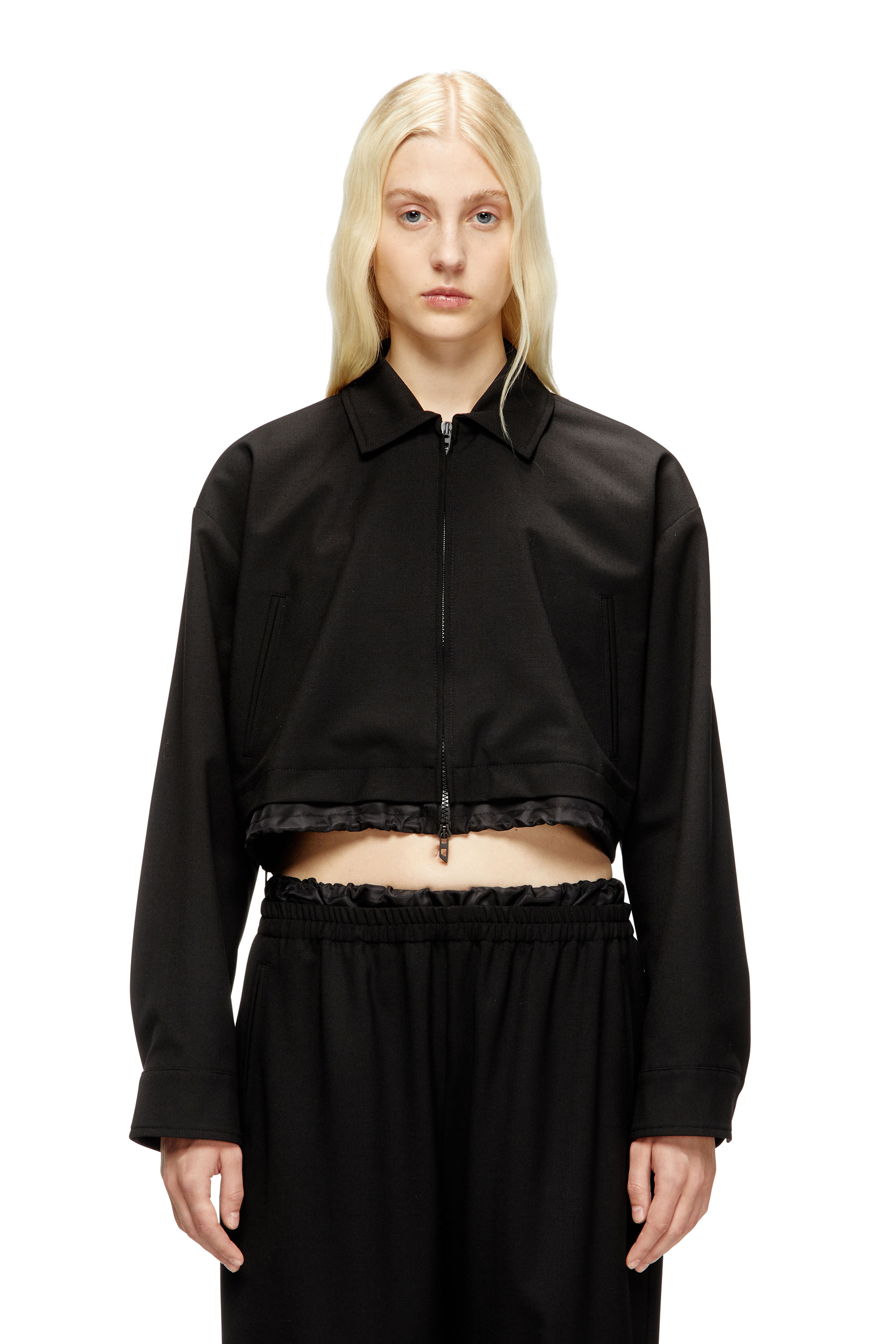 Diesel - J-TING-FEM-R2, Damen Verkürzte Jacke aus Schneiderstoff und Nylon in Schwarz - 1