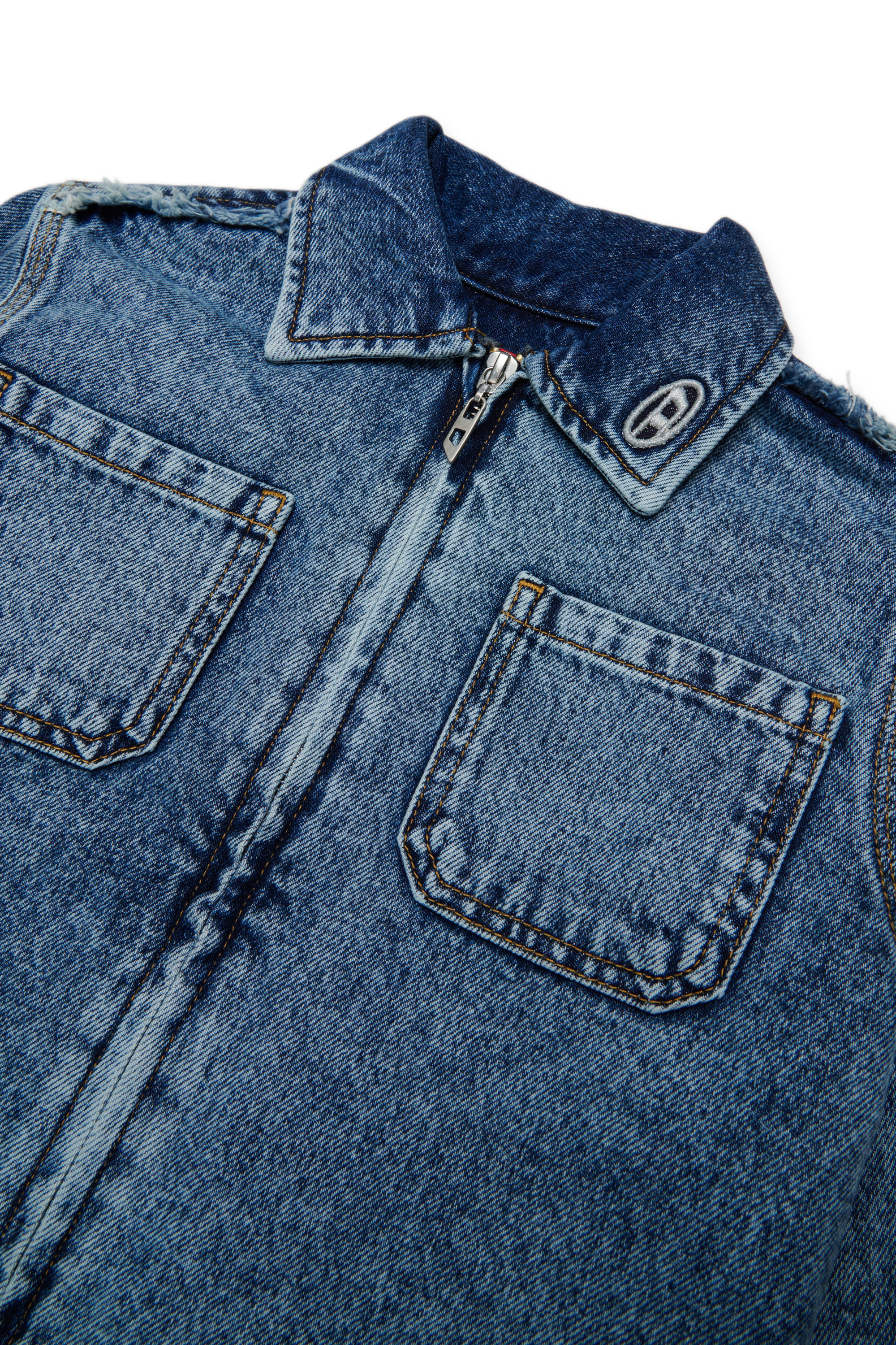 Diesel - CELKA, Woman's Zip-up denim shirt with frayed detail in Medium blue - 3