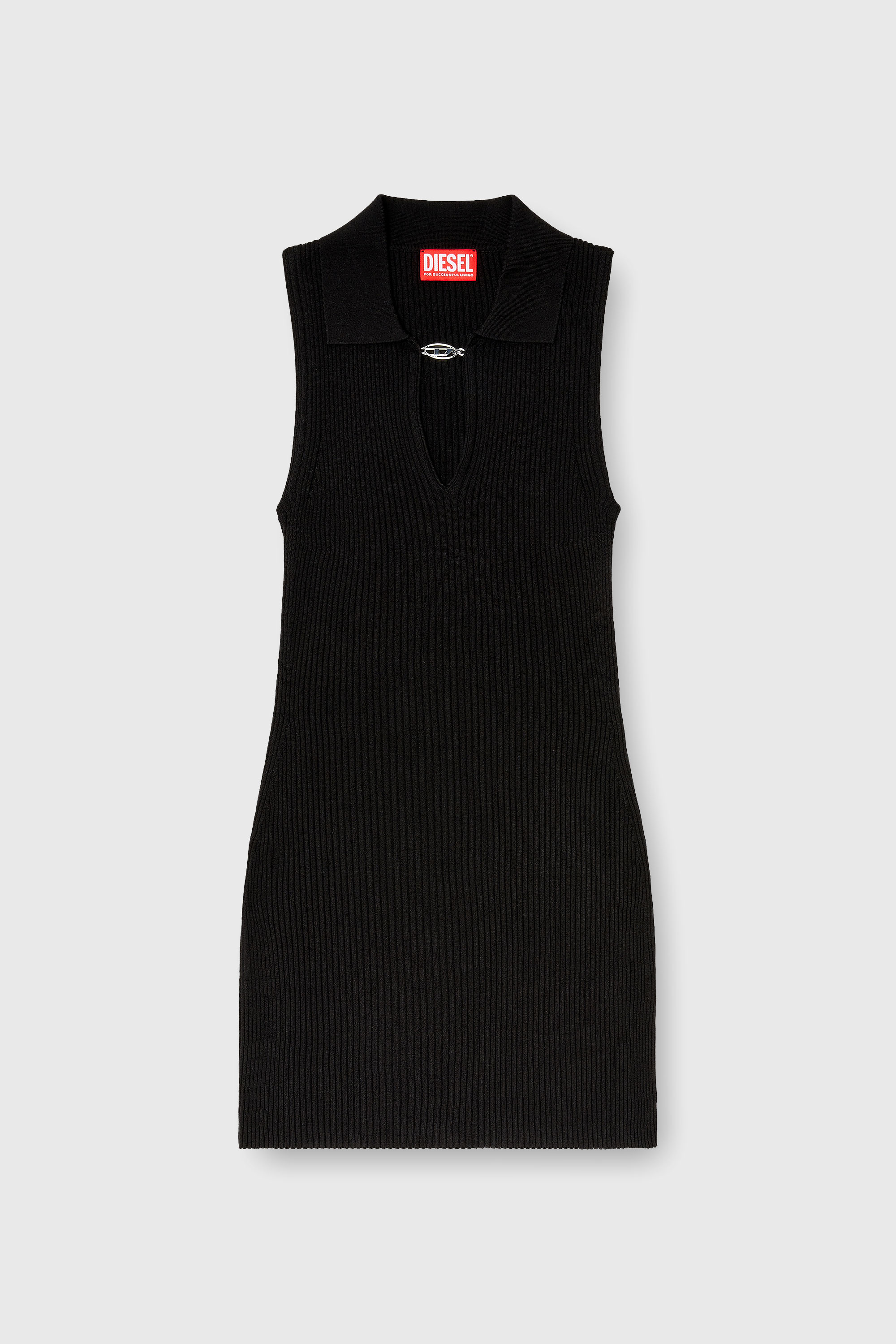 Diesel - M-LILMA, Damen Kurzes Polokleid aus Seidenmischung in Rippstrick in Schwarz - 1