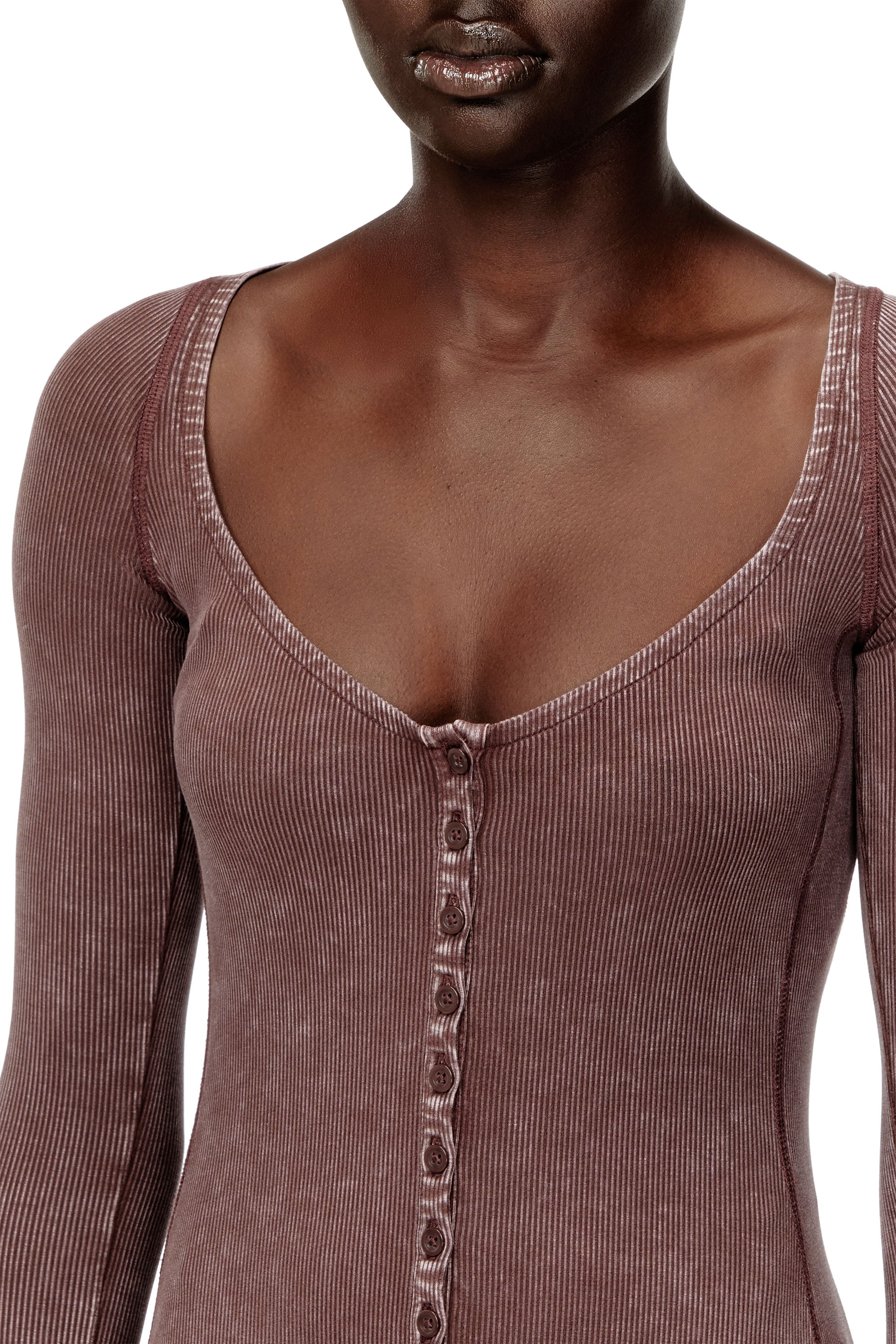 Diesel - D-LEY, Damen Midikleid aus verblasstem Rippstrick-Jersey in Rosa - 4